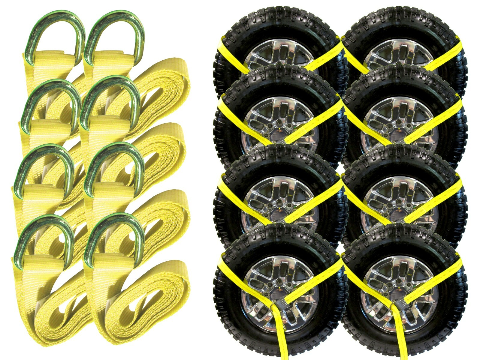 8 Pack 2" x 8' Yellow Lasso Tie Down Straps w/ D-Rings 3,335 lb WLL Tires