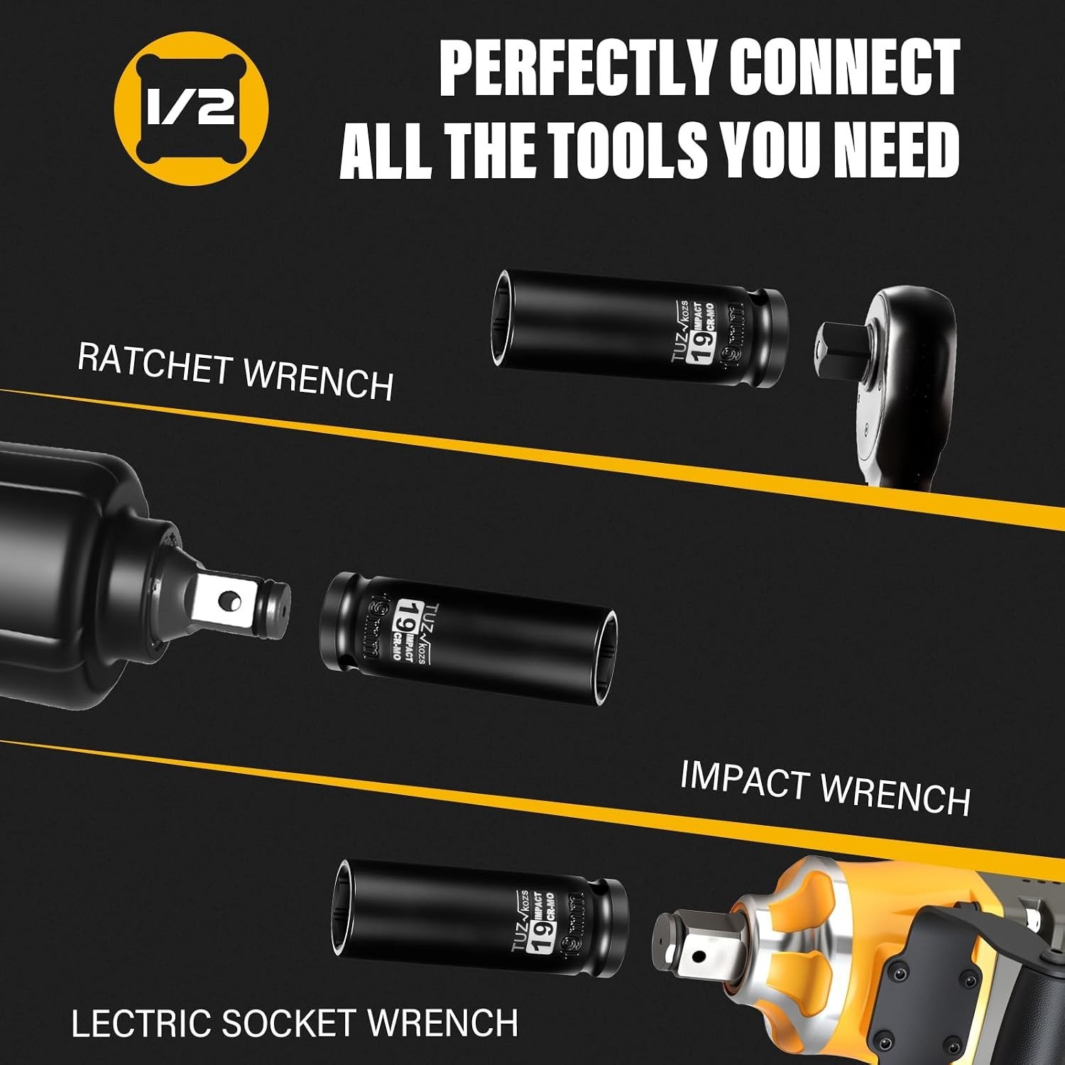 19mm Deep CR-MO Impact Socket - 1/2 Inch Drive 6-Point Design for Maximum Grip