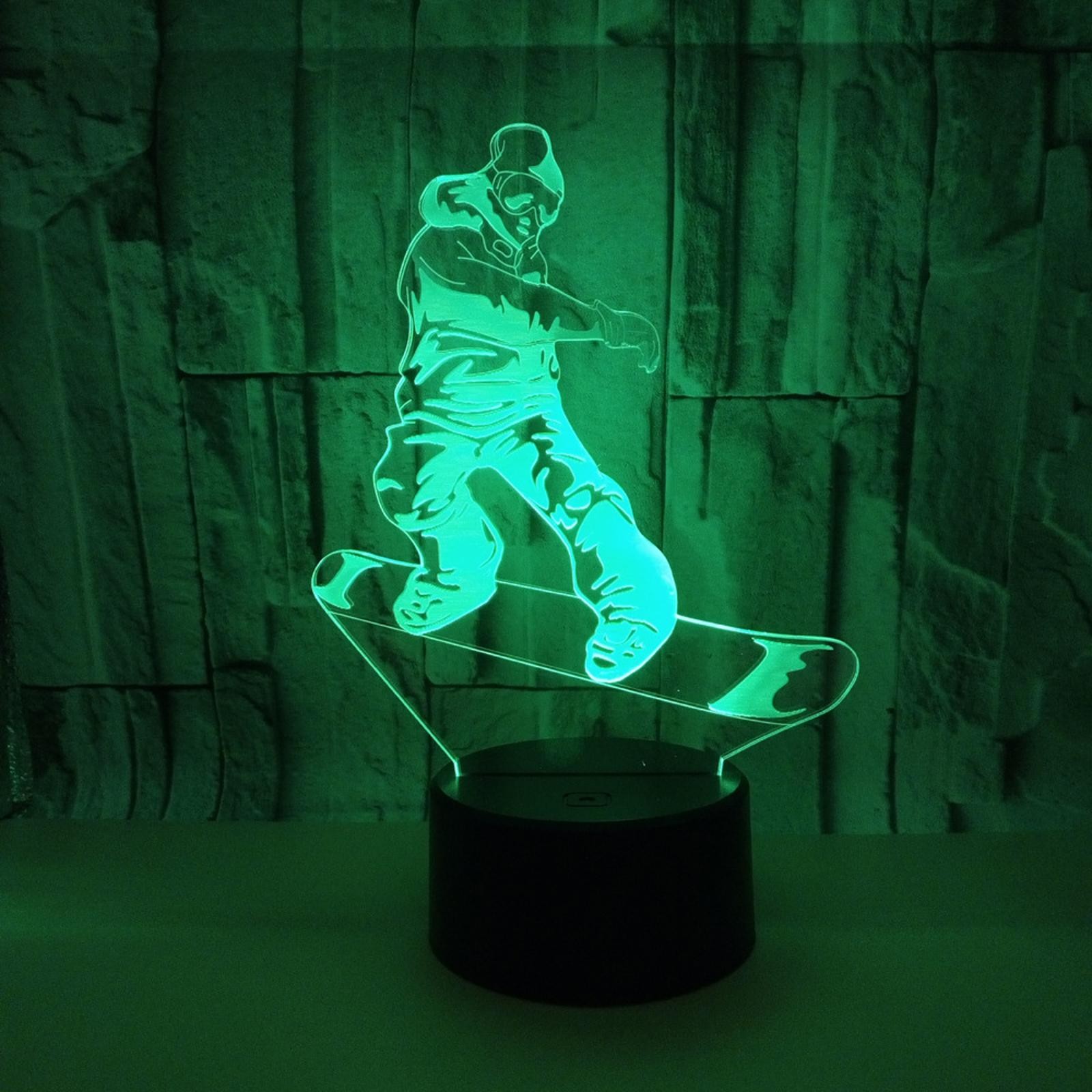 LED Desk Table Lamp 3D Snowboarding Night Light 7-Color Changing Touch Contral