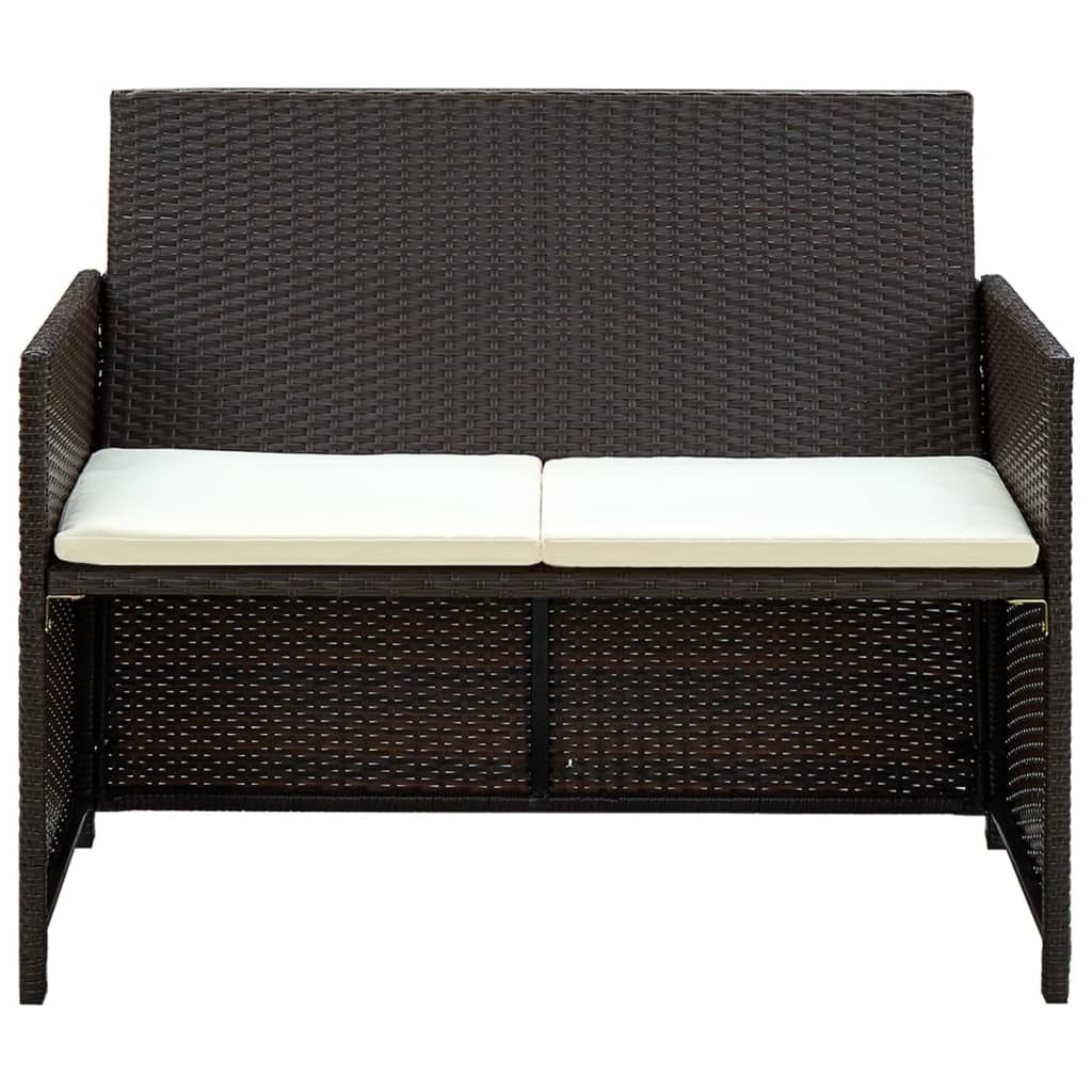2 Seater Patio Sofa with Cushions Brown Poly Rattan