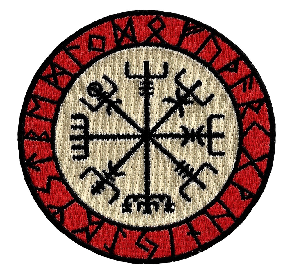 VIKING COMPASS PATCH Vegvisir IRON-ON EMBROIDERED ICELANDIC NORSE RUNE - FANCY
