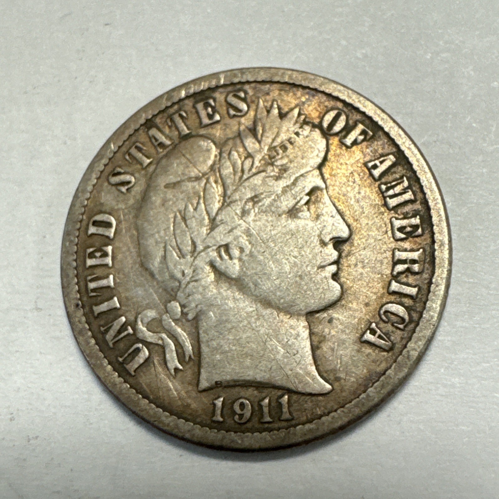 1911-D Barber Silver Dime VF Details Scratched