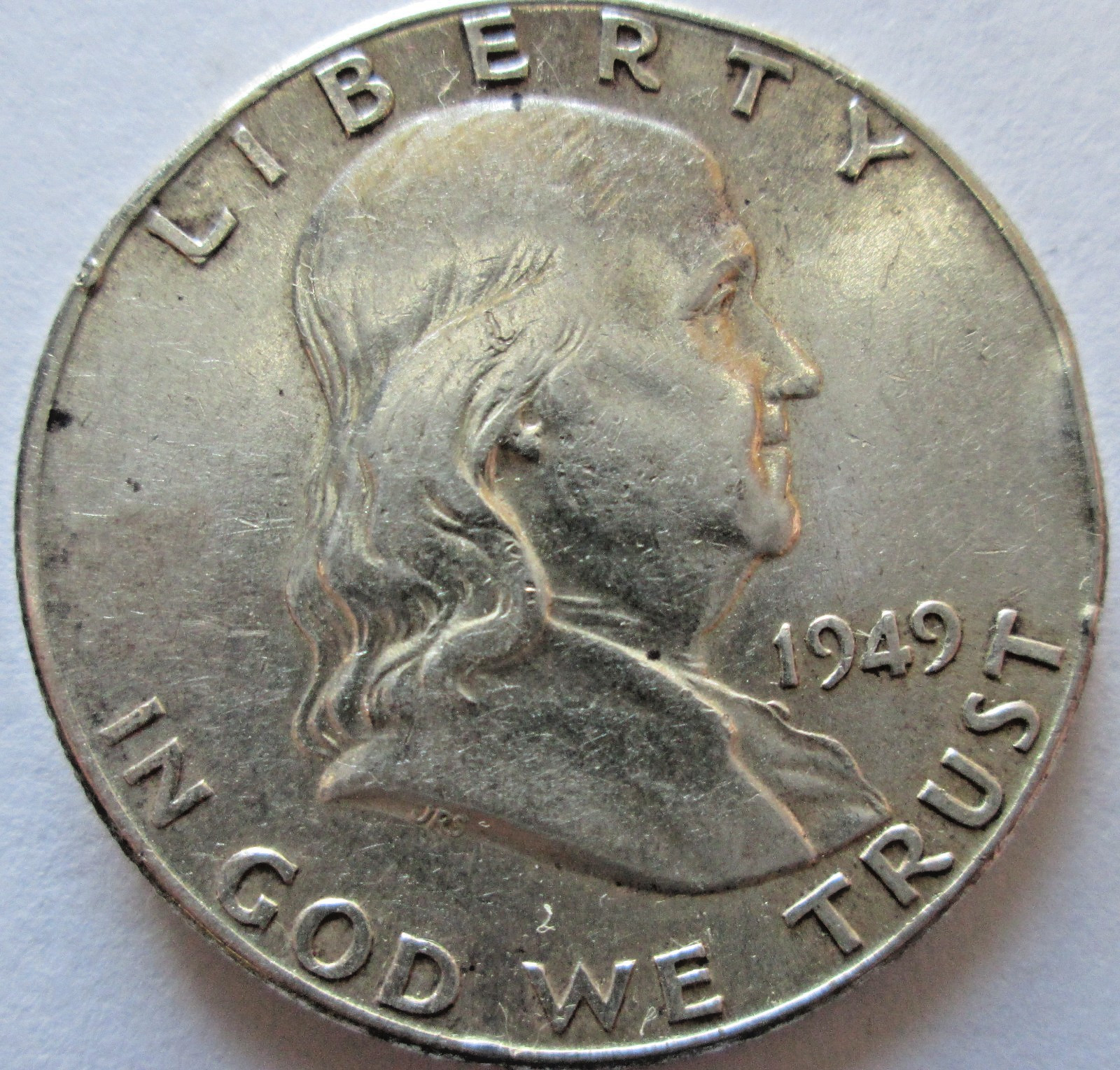 1949-P FRANKLIN HALF, 90% SILVER, XF CONDITION, CIRCULATED, NOT CLEANED