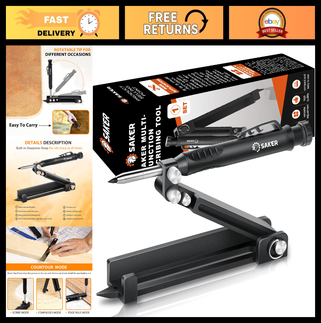 Multi-Function Scribing Tool - Aluminum Alloy Construction Pencil & Deep Hole Ga