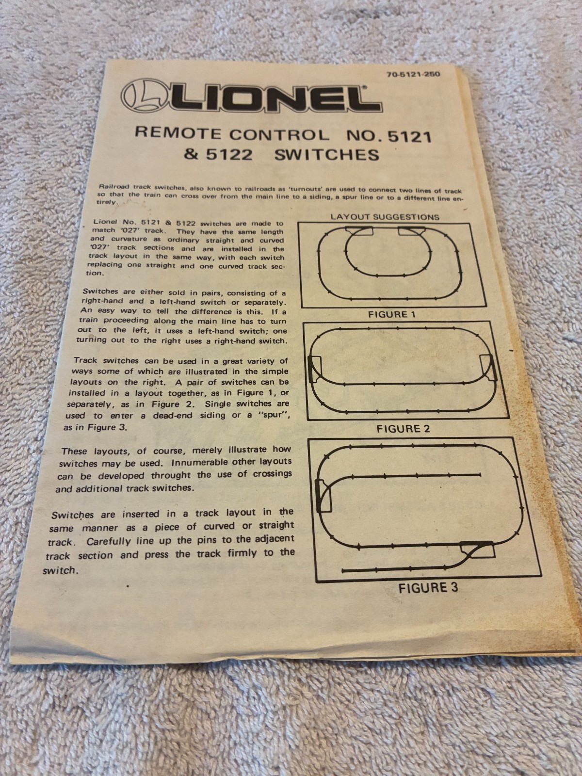 Lionel Brochure Instructions for Operating Lionel Remote Control Switches 5121-2