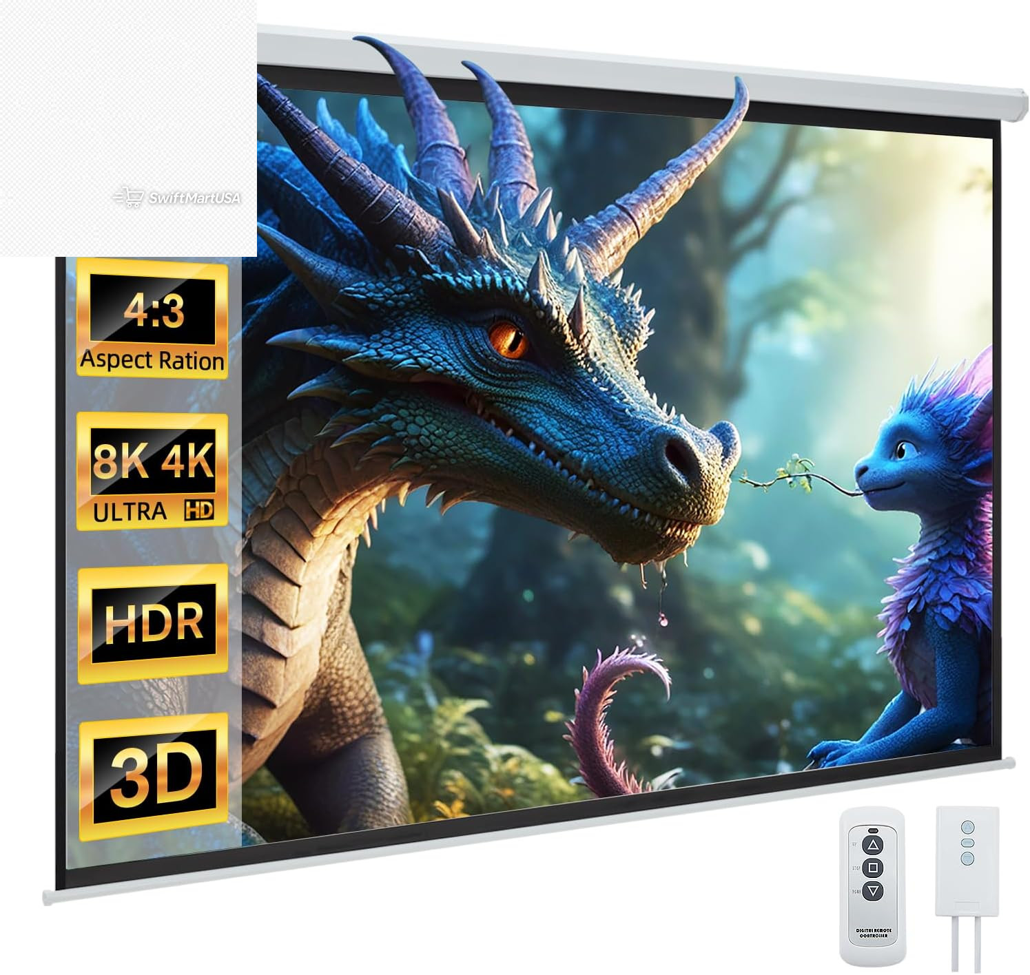 120" Motorized Projector Screen 4:3 HD Electric Drop Down Remote Wall Ceiling