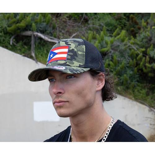 Puerto Rico Flag Hats - Snapback Trucker Baseball Hat (Camo)
