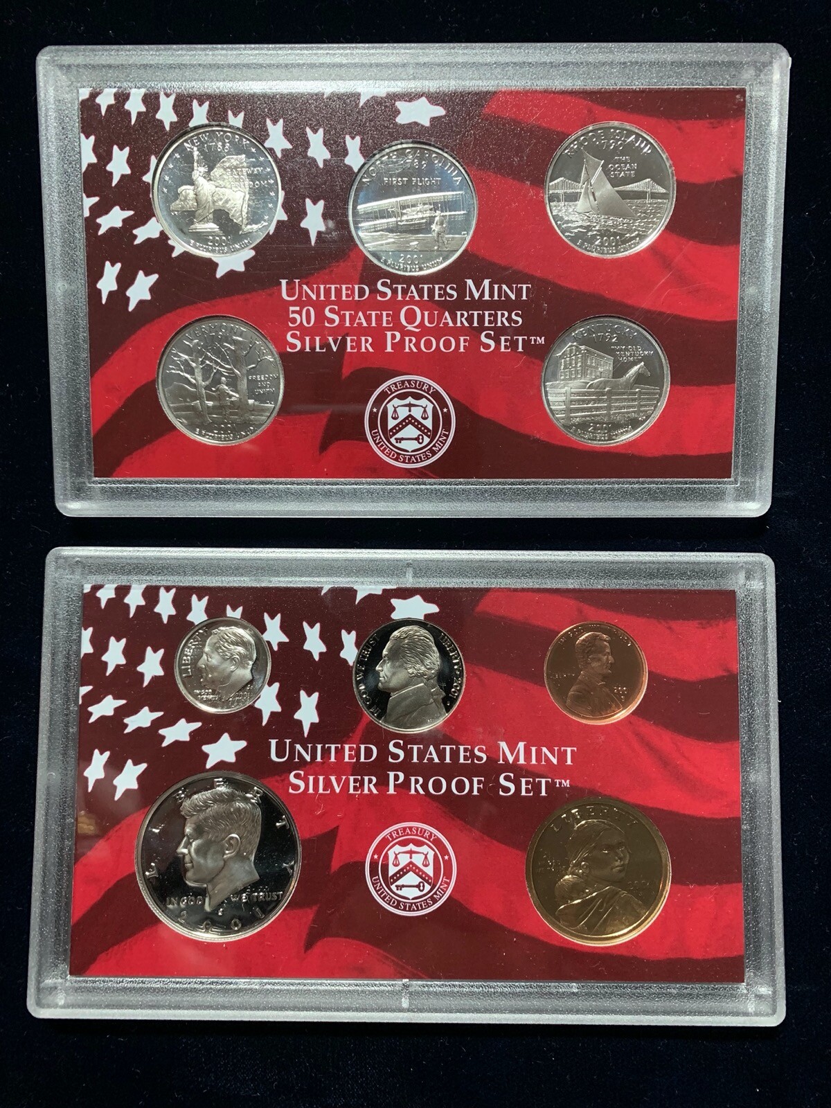 2001 US Mint Silver Proof Set 10 Piece Silver Set with State Quarters OGP