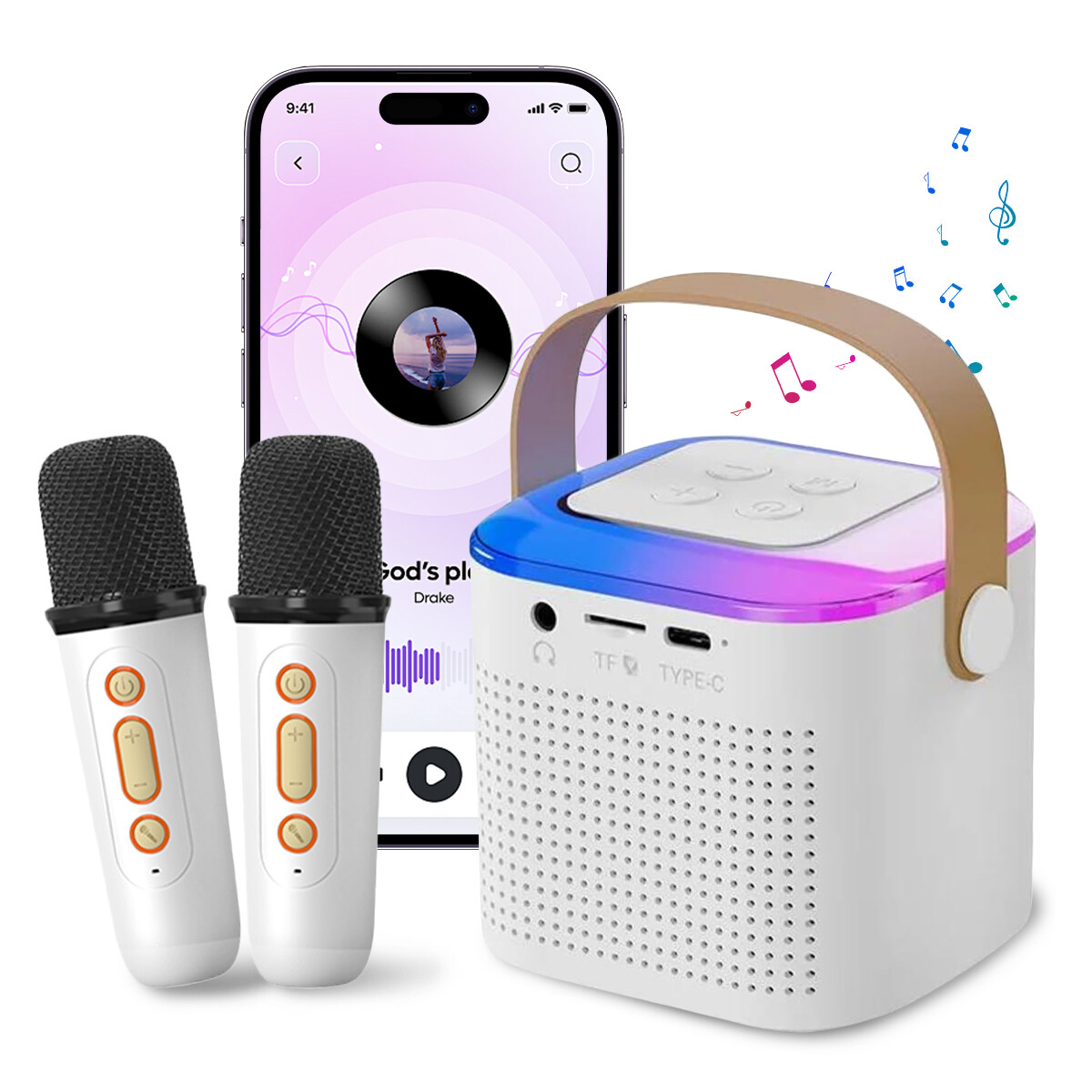 Mini Kids Karaoke Machine Portable Bluetooth Speaker with 2 Wireless Microphone