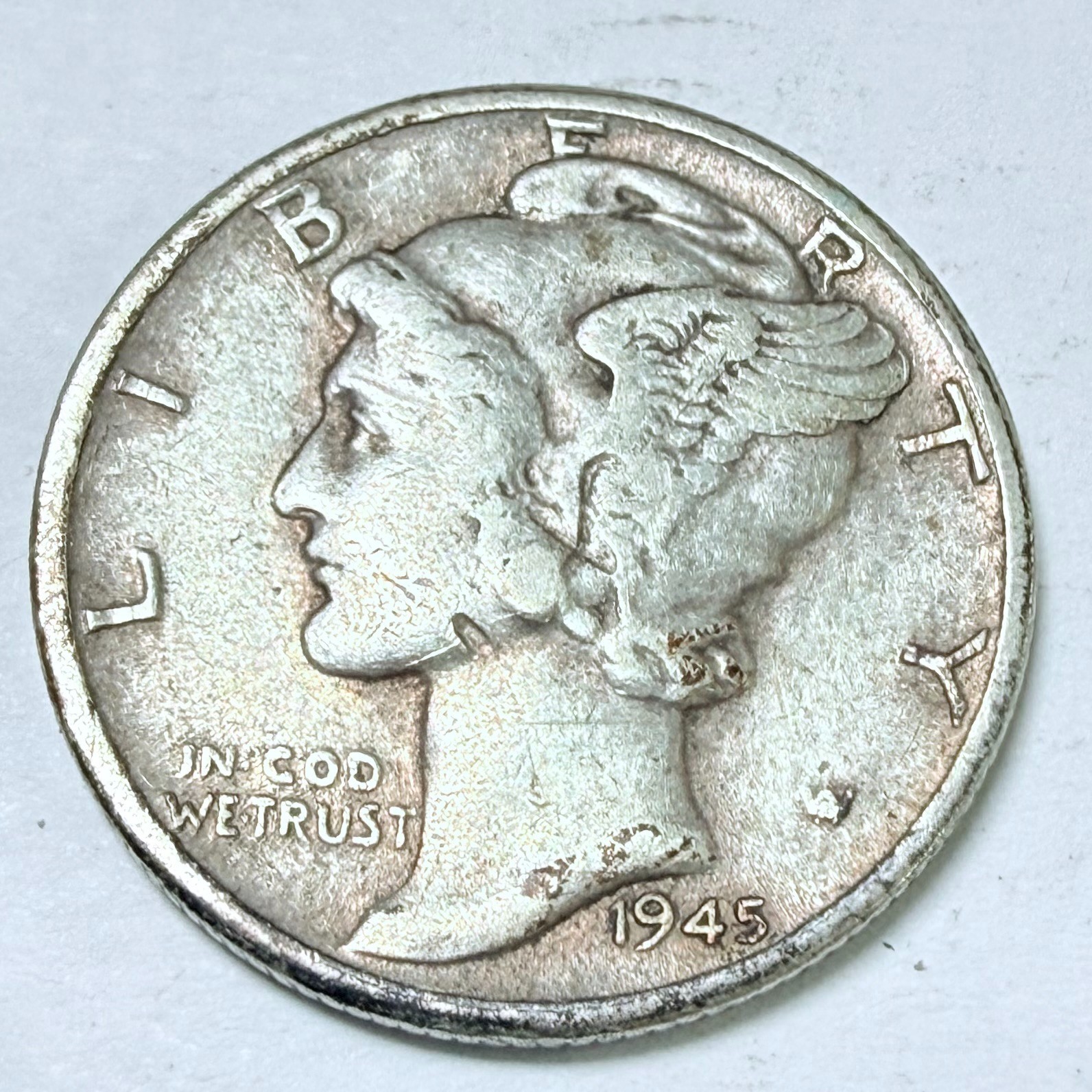 1945 MERCURY DIME, 90% SILVER, VERY FINE DETAILS FREE SHIPPING #9264