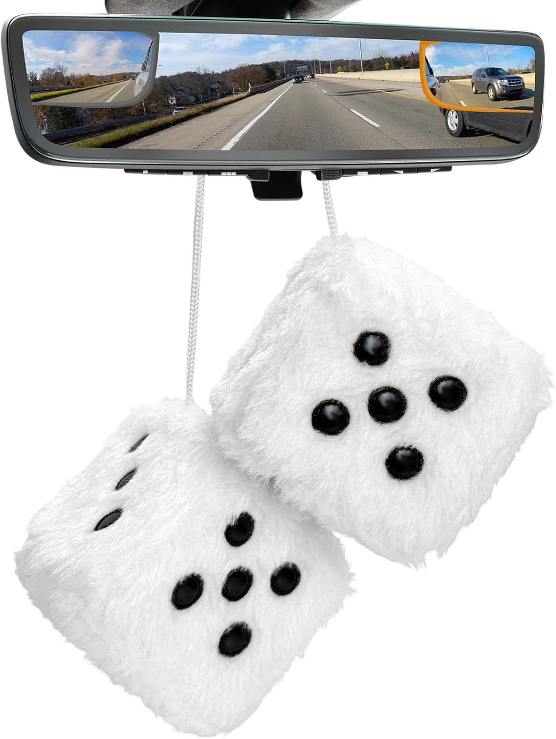 2PCS Fuzzy Plush Dice with Dots, 3 Inch Square Pair of Retro Rear View Mirror Ha