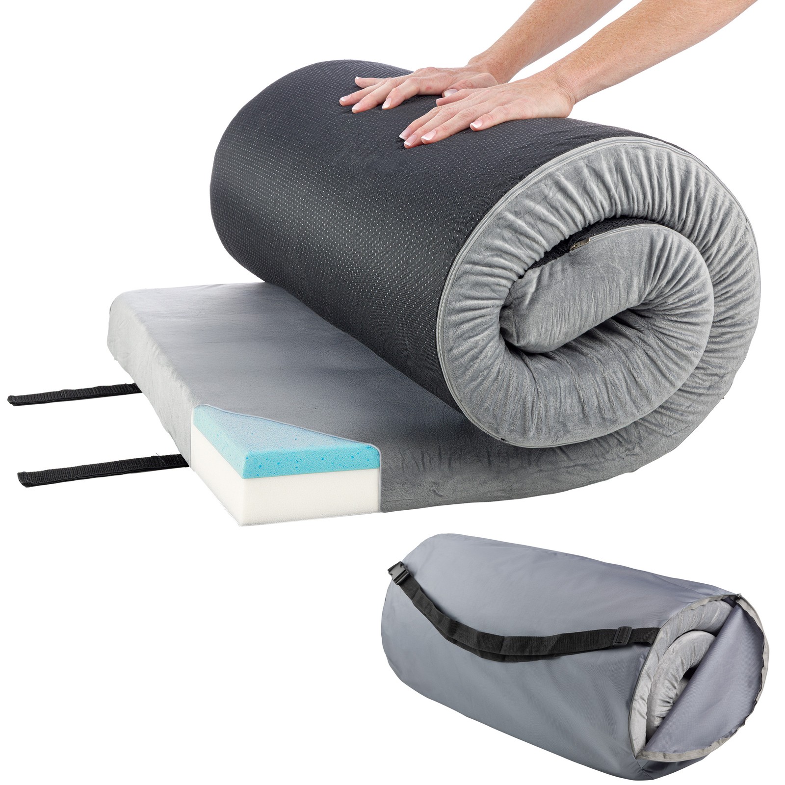 Memory Foam Camping Mattress 3.5-Inch Thick Sleeping Pad for Camping Gear, Gray