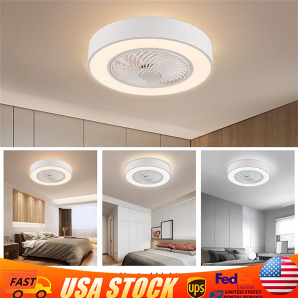 22'' Modern Ceiling Fan Light Flush Mount Dimmable Chandelier Lamp w/ Remote LED