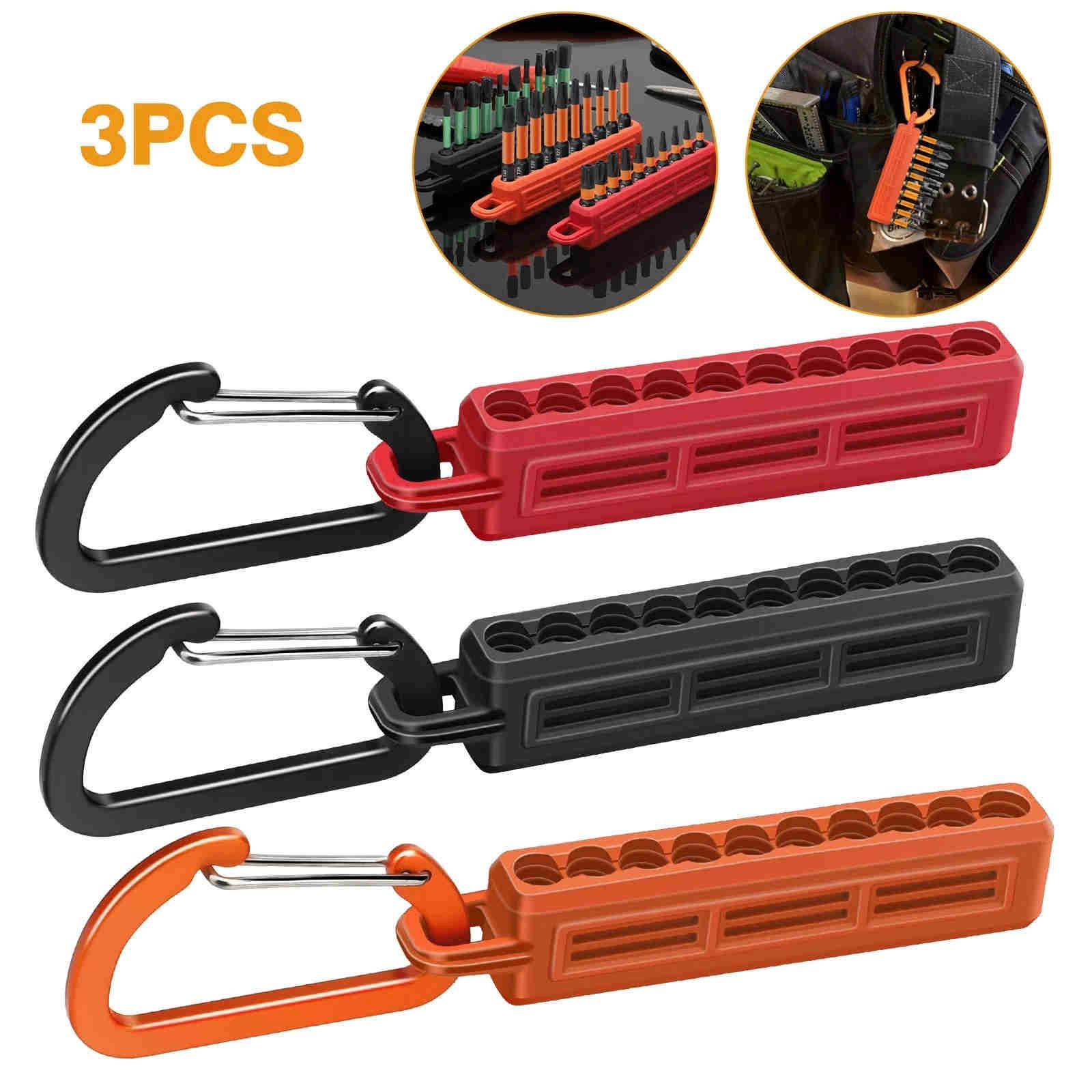 3x 1/4" Hex Bit Holder Storage Rail Color Coded Bit Organizer With Carabiner