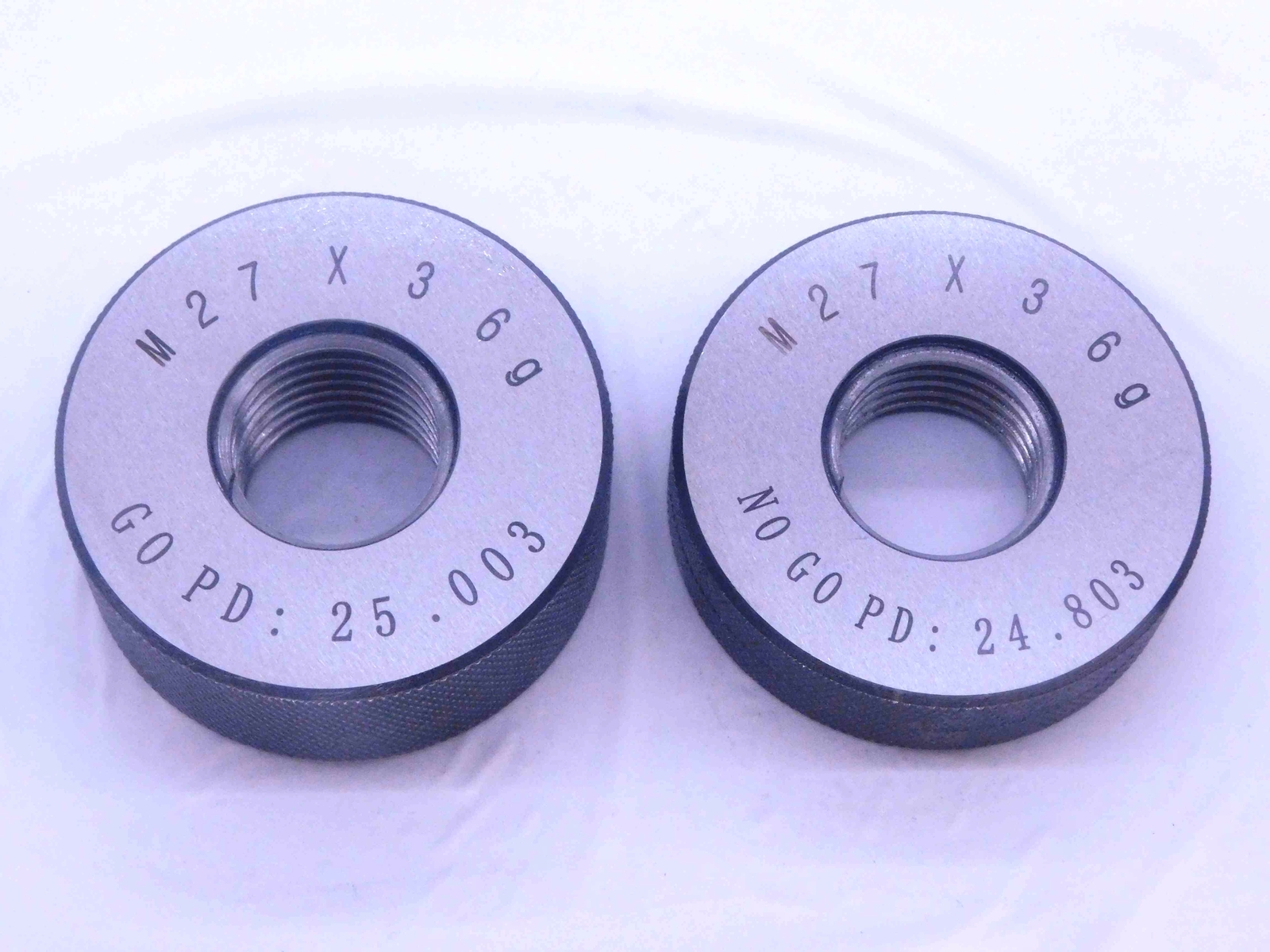 NEW M27 X 3 6g SOLID THREAD RING GAGES 27 3.0 GO NO GO P.D.'S = 25.003 & 24.803
