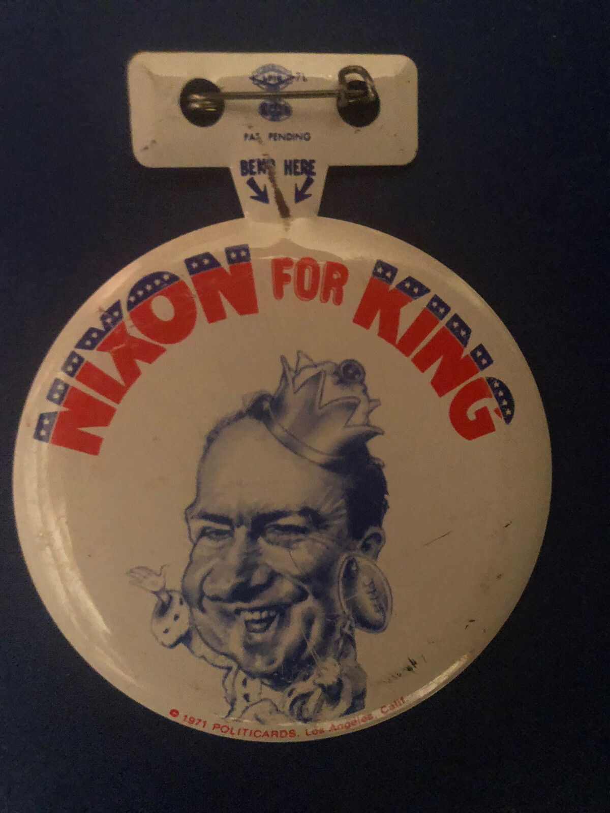 NIXON for KING litho 3”  tab pinback button pin