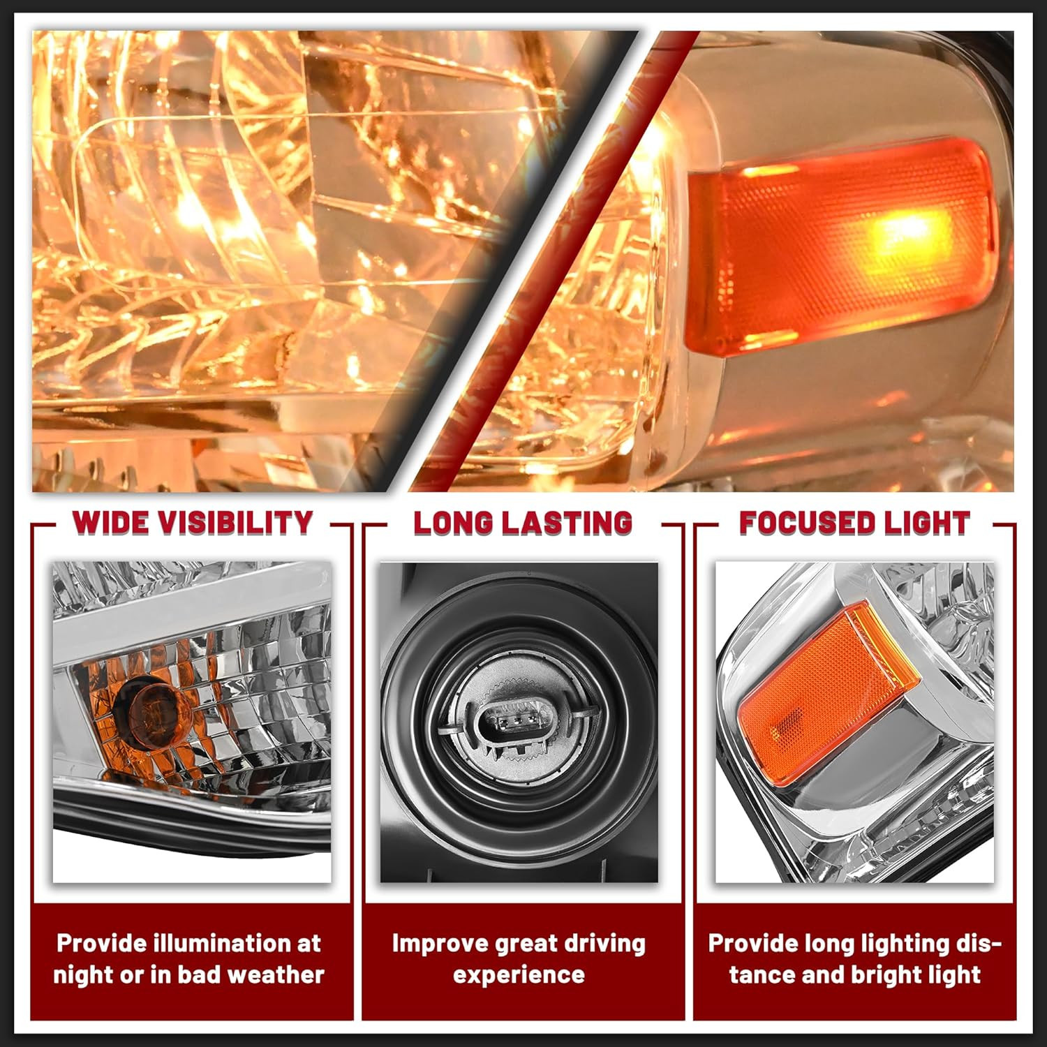 Pair Headlight Compatible with 2007-2014 Ford Expedition, Halogen Headlamp Front