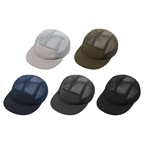 Mesh Flat Brim Ball Cap Trucker 5-Panel Hat Quick Dry One Size Asbh02-black