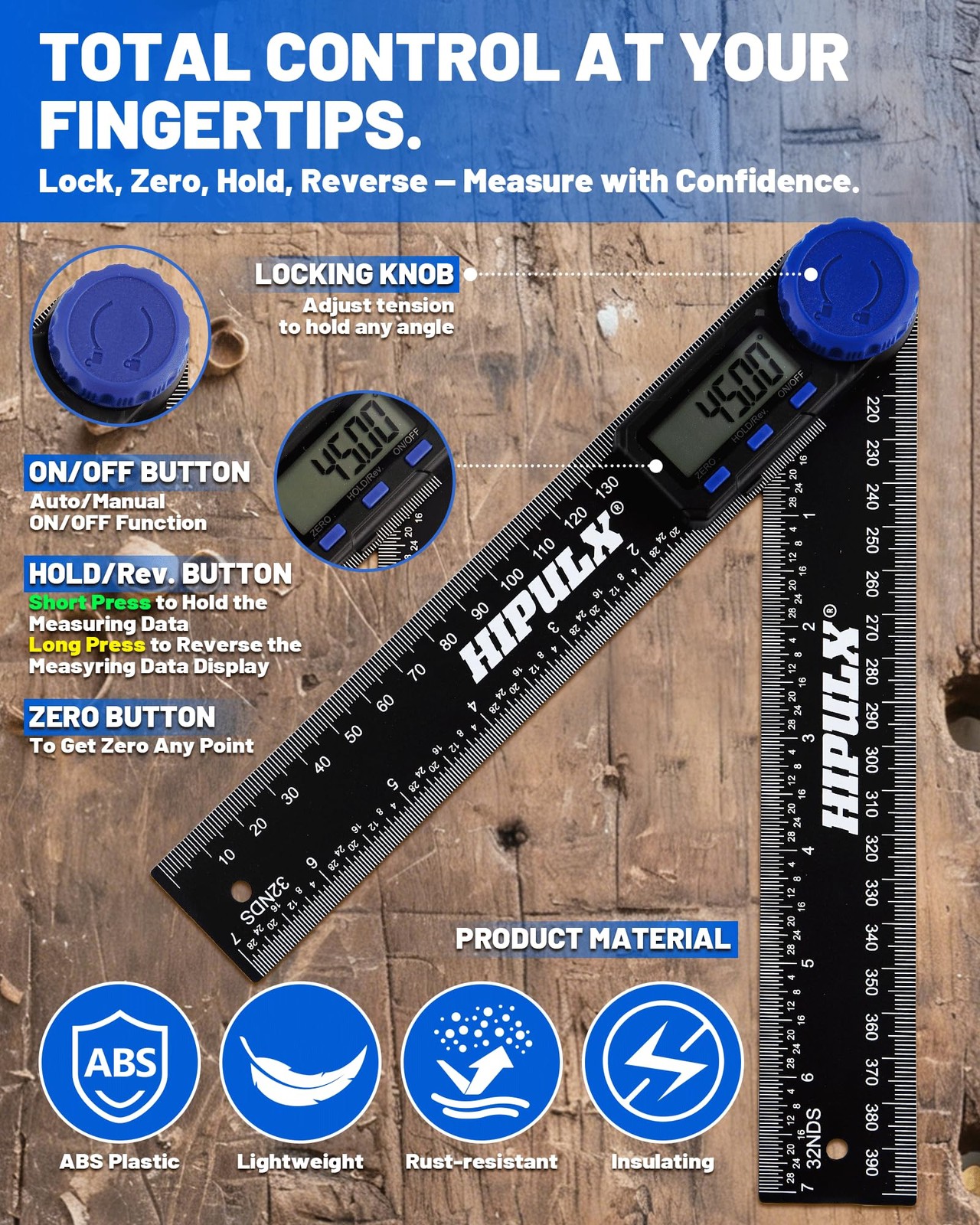 Digital Angle Finder Tool, 7 Inch Digital Protractor with LCD Display, 0-360°...