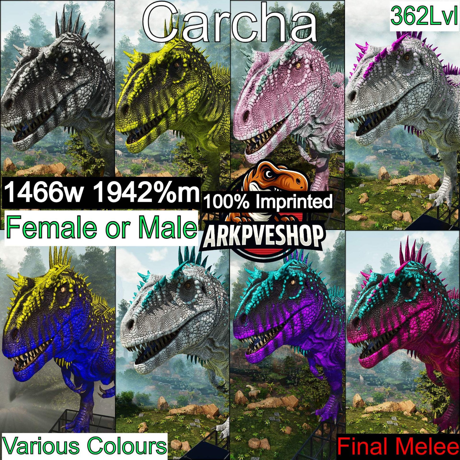 ASA PVE 🦖ARK Survival Ascended Carcharodontosaurus Carcha 1942%m Imprint Colour