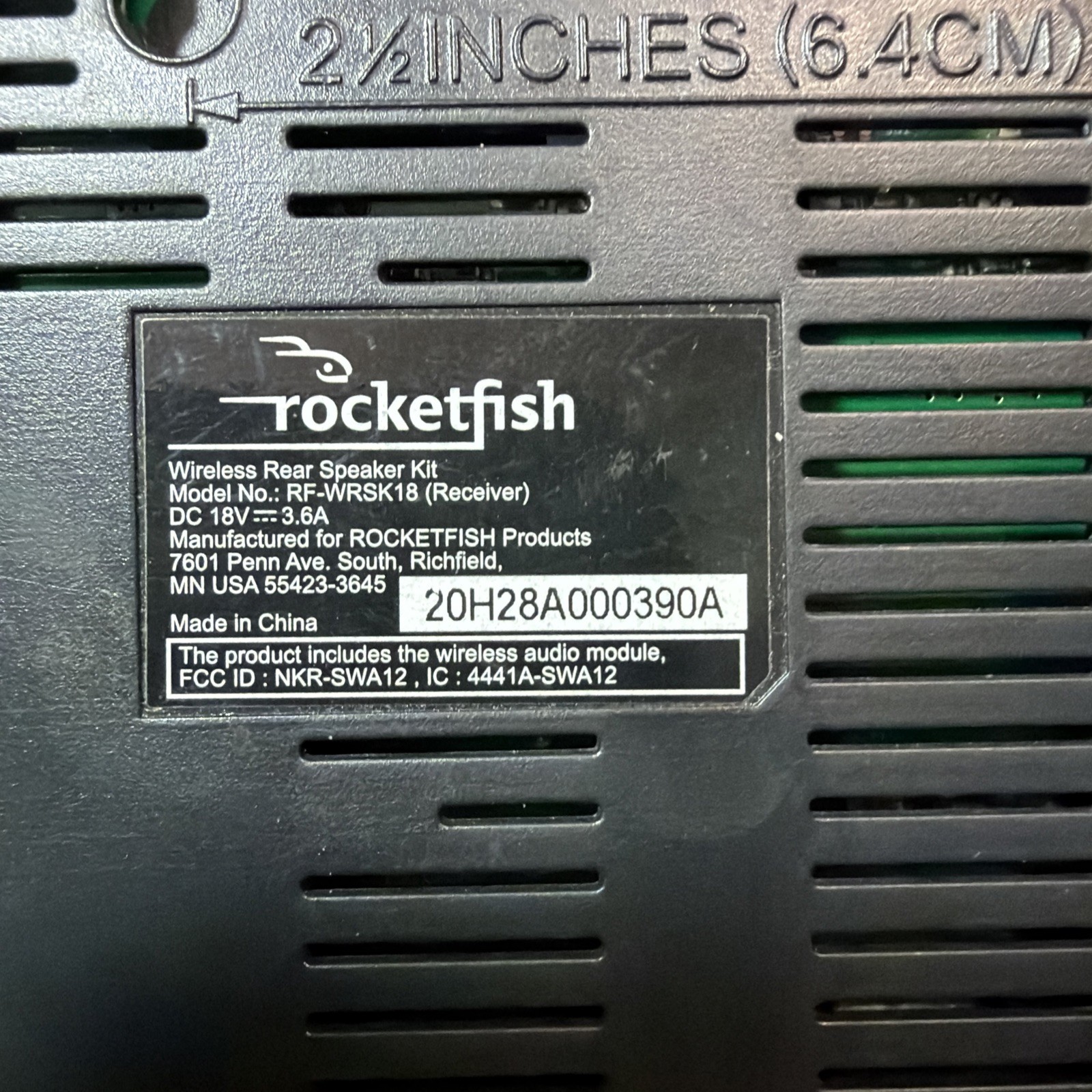 RocketFish Wireless Rear Speaker Kit RF-WRSK18 (RECEIVER ONLY) No Cord