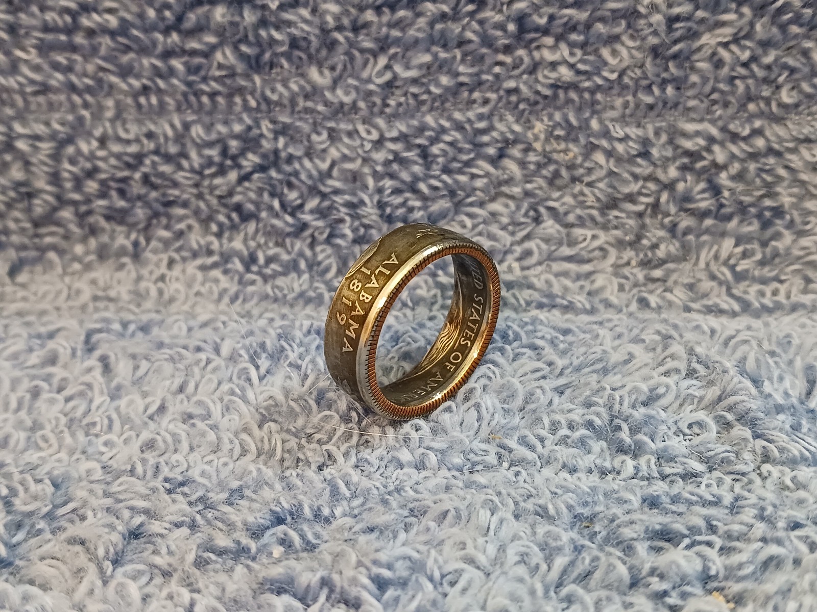 ALABAMA Handcrafted Washington Quarters coin ring, size 6 1/2  2003