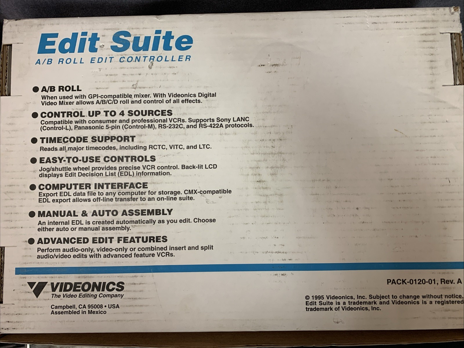 NOS Videonics Edit Suite A/B Roll Edit Controller Model AB-1 Original Box NTSC