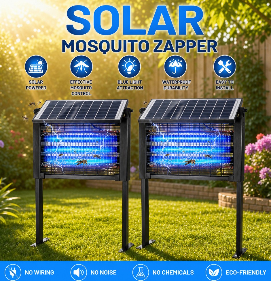 2 Pack Solar Bug Zapper Outdoor Mosquito Zapper Waterproof Rechargeable Fly Trap