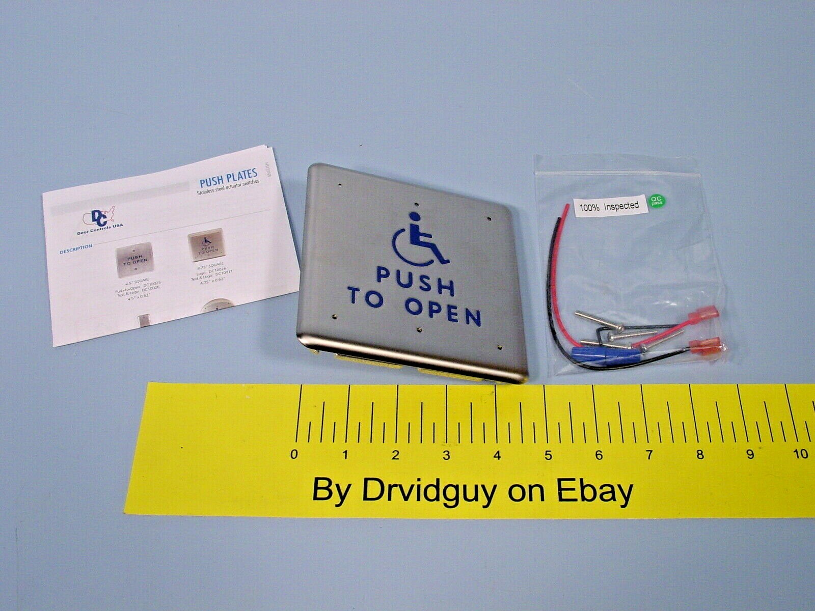 Door Controls DC10011 4.75" Square PushPlate w/ Push-To-Open Handicap