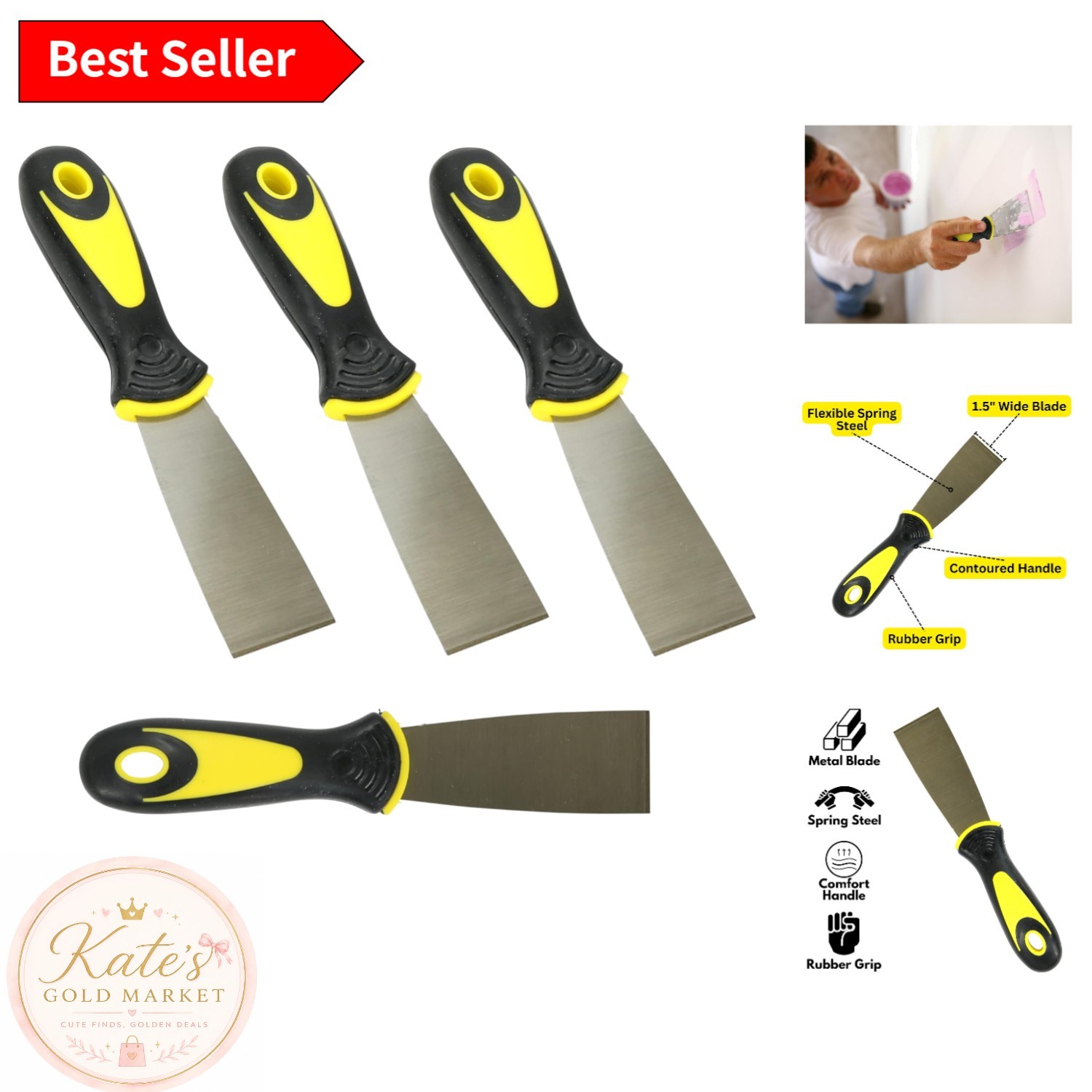 Cost-Effective Soft Grip Putty Knife Set - 4 Durable Scrapers for Professionals