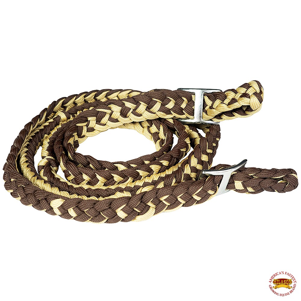 C-E121 1" X 8Ft Hilason Braided Poly Barrel Reins Horse Racing Flat Grip Knots