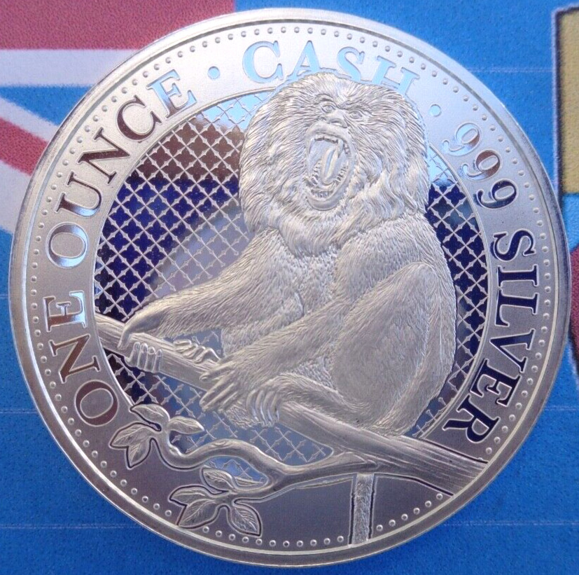 2023 St. Helena LION TAILED MACAQUE £1 Cash India Wildlife .999 fine silver coin