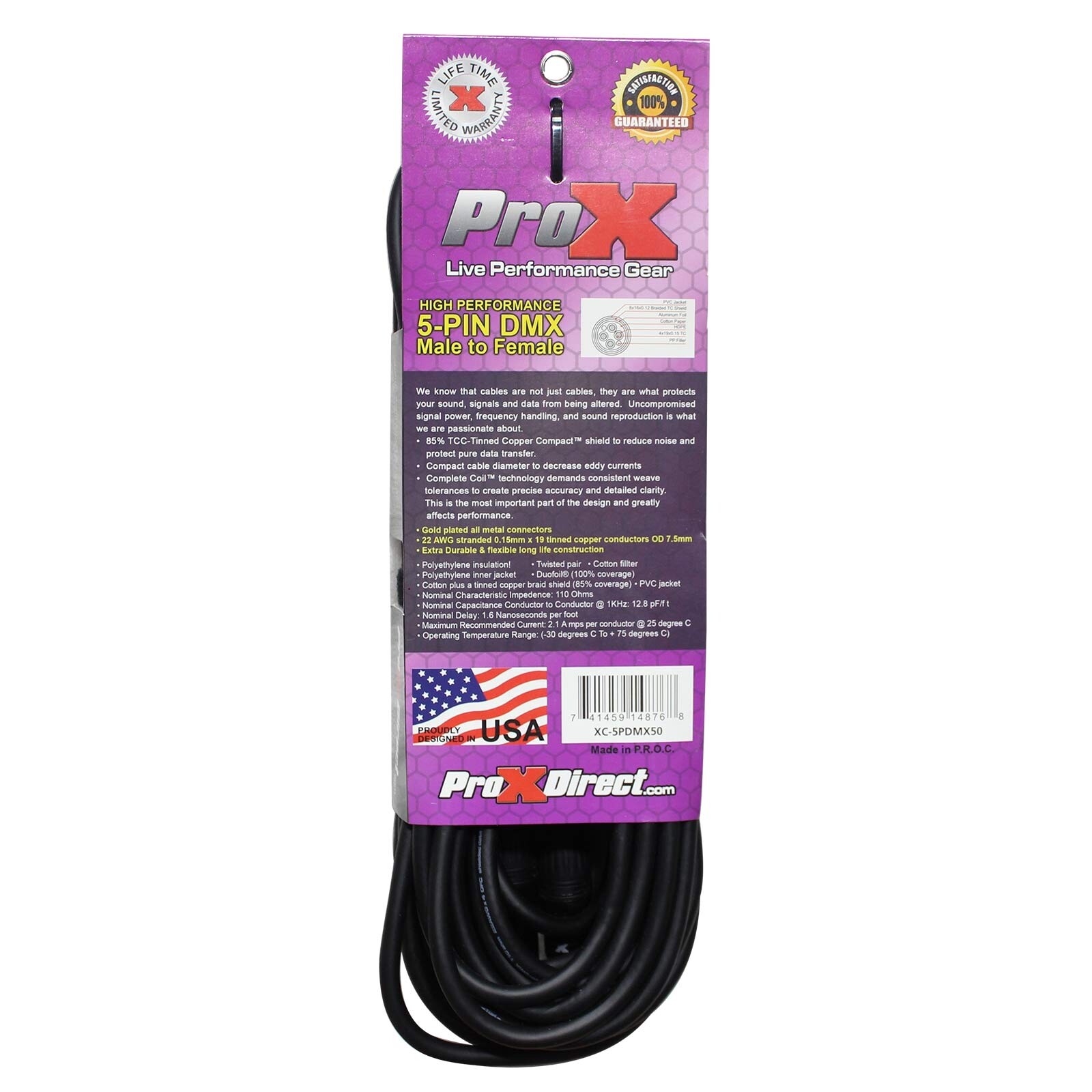 ProX XC-5PDMX50 High Performance 50' 5PIN Lighting DMX Cable