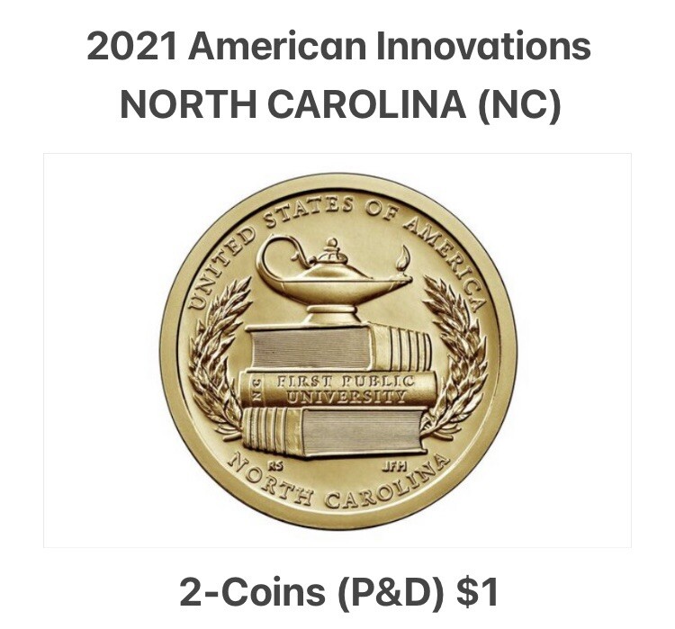 NORTH CAROLINA (NC) Dollar 2-Coin (1P & 1D) 2021 American Innovations from rolls