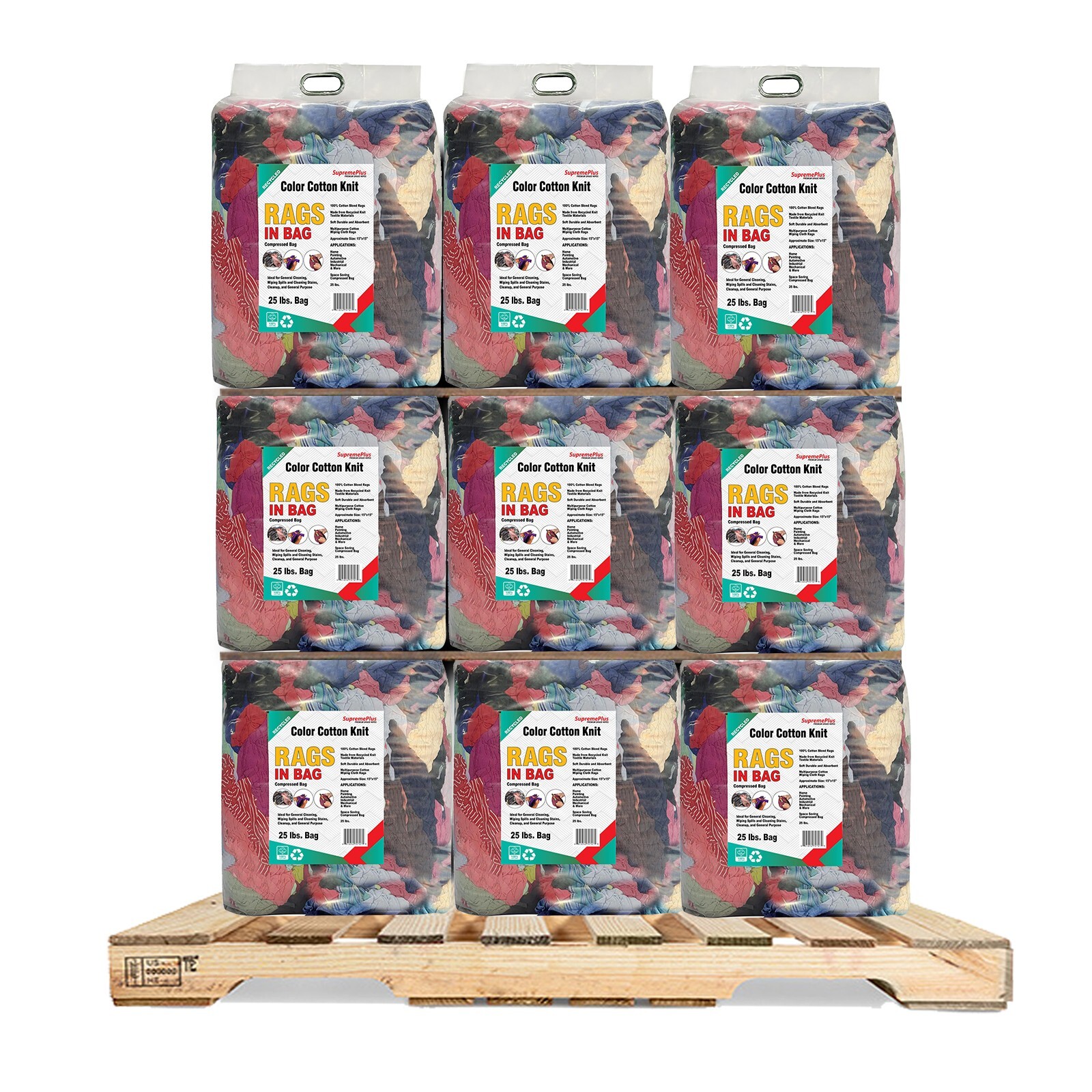 Colored Recycled T-Shirt Rags 6 x 25 lbs. Bags - Cleaning Wipers Bulk