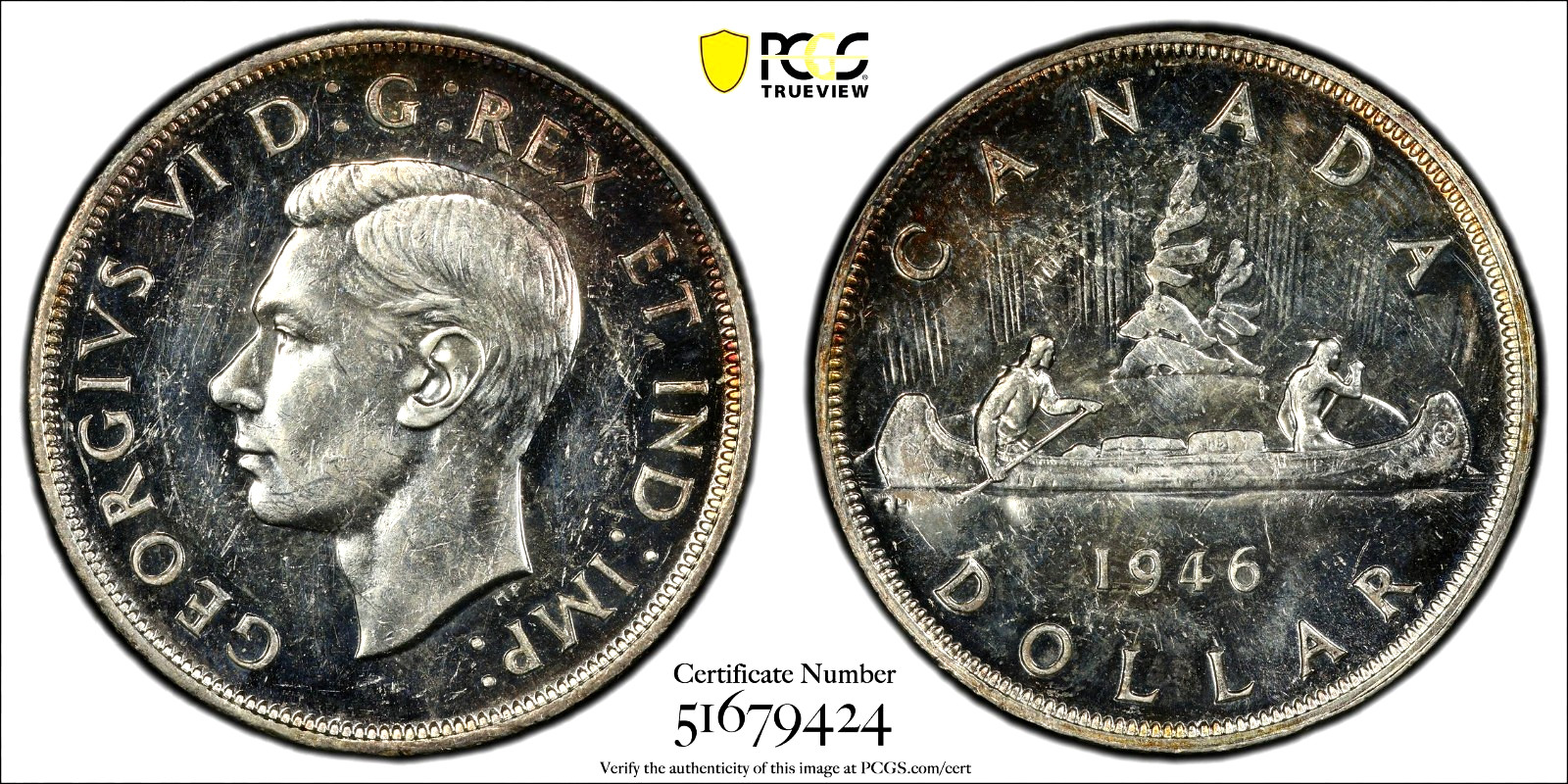 1946 S$1 SILVER DOLLAR GEORGE-VI CANADA PCGS MS62