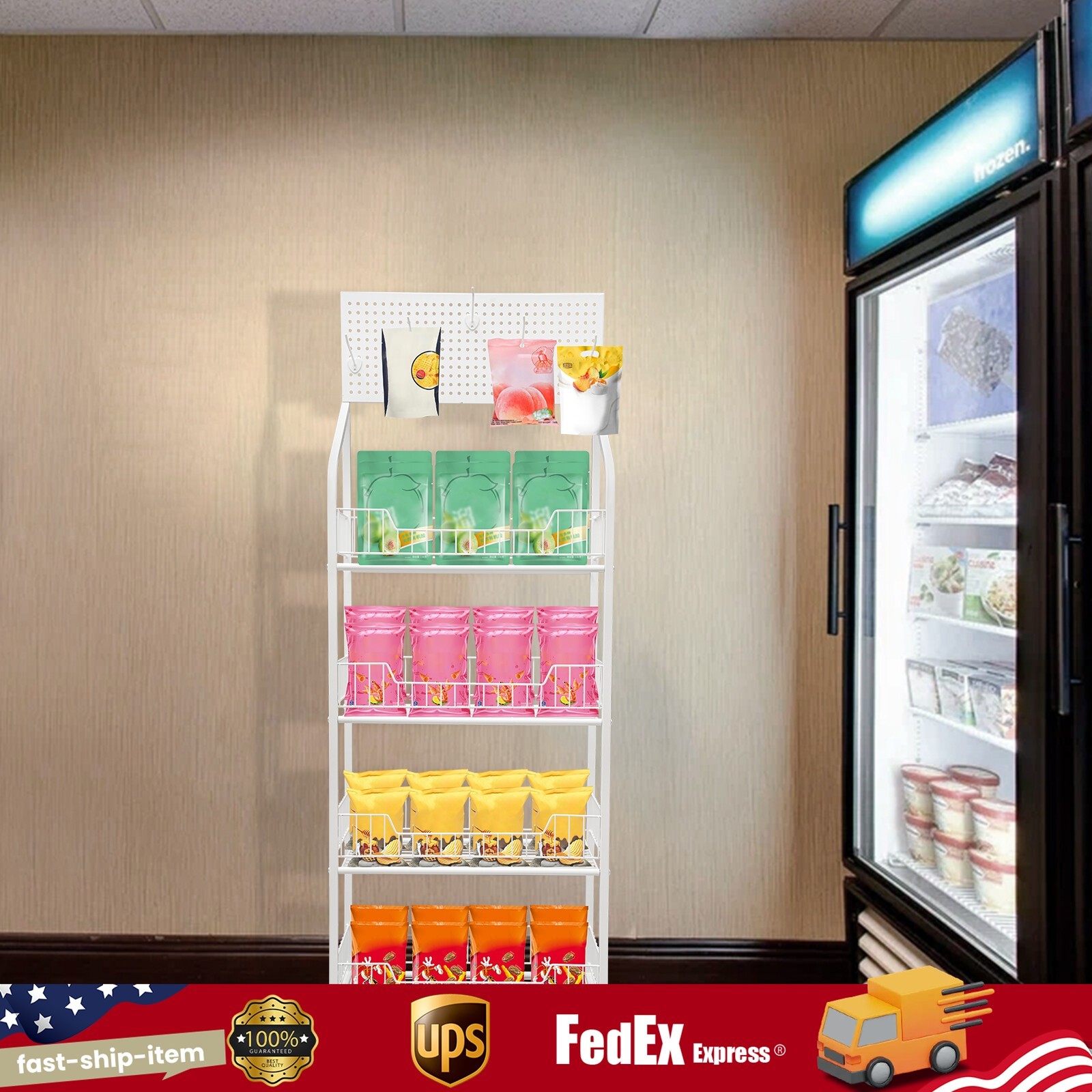 4-Tier Retail Display Rack/Shelf/Frame/Stand Shop Freestand Snack Metal White