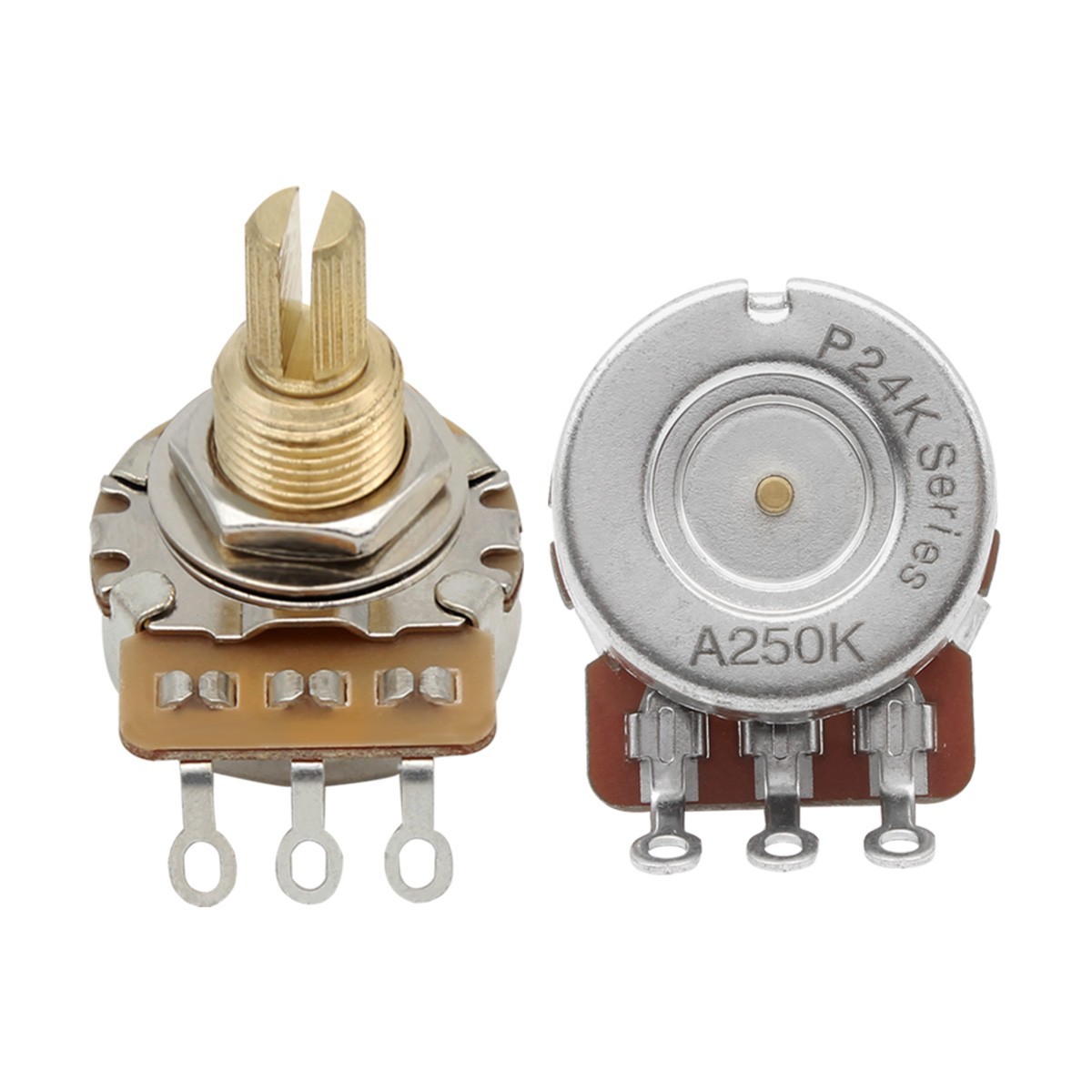 FLEOR 2PCS A250K Guitar Potentiometers Full Size Brass Long Split Shaft Pots