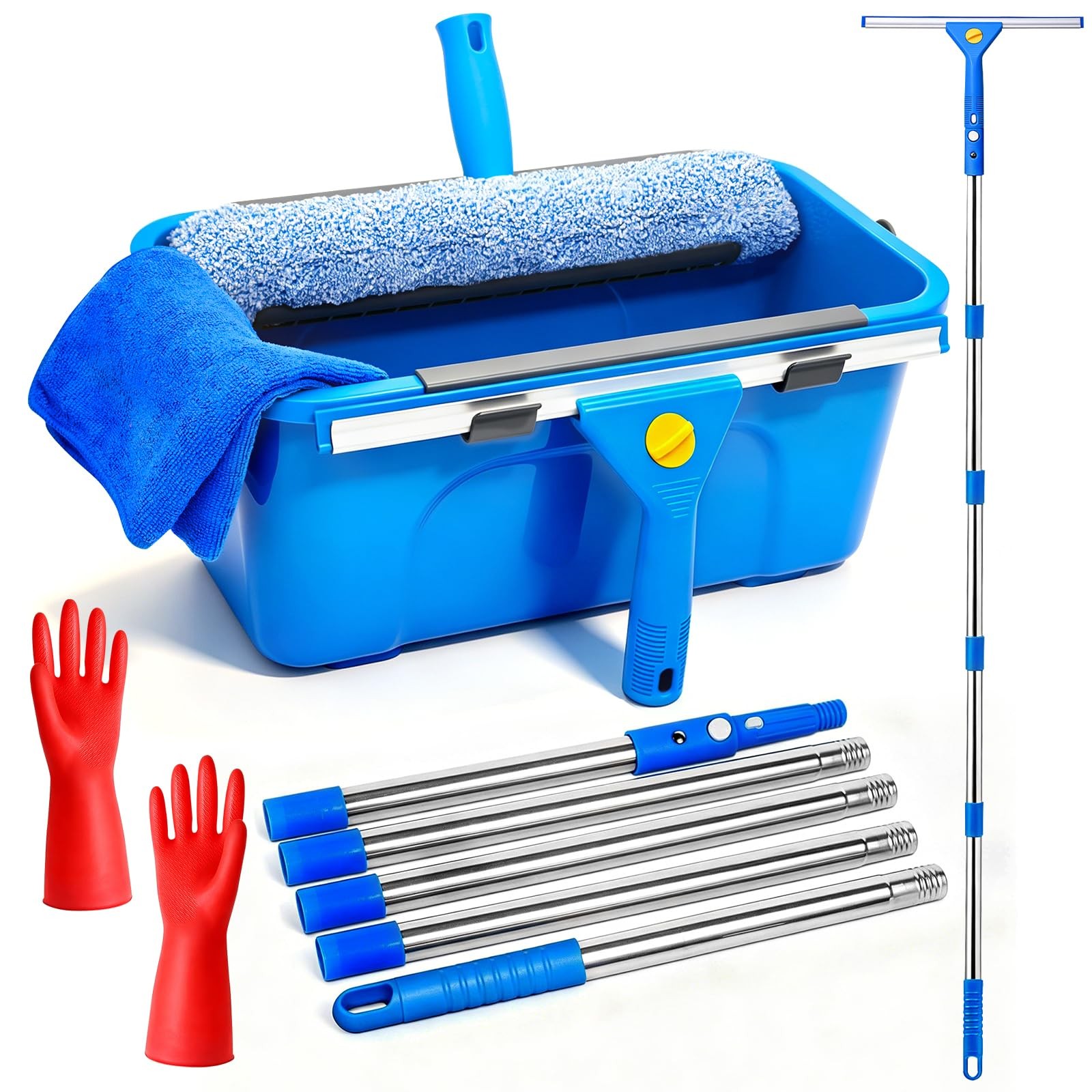 MENGBEI Window Cleaning Kit with 3 Gal Bucket - 14'' 14", Blue