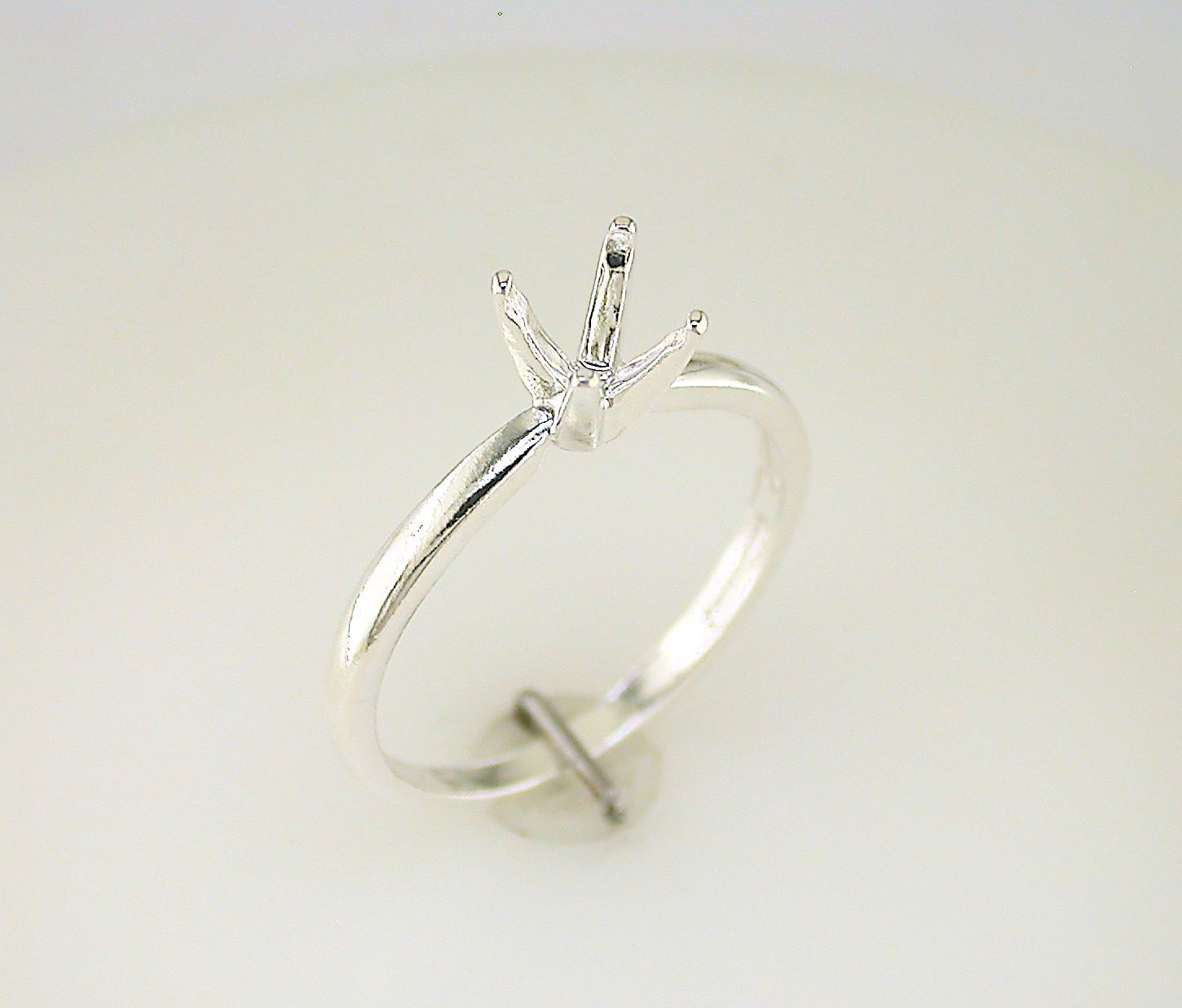 Round Four Prong Deep Vee Solitaire Ring Setting Sterling Silver