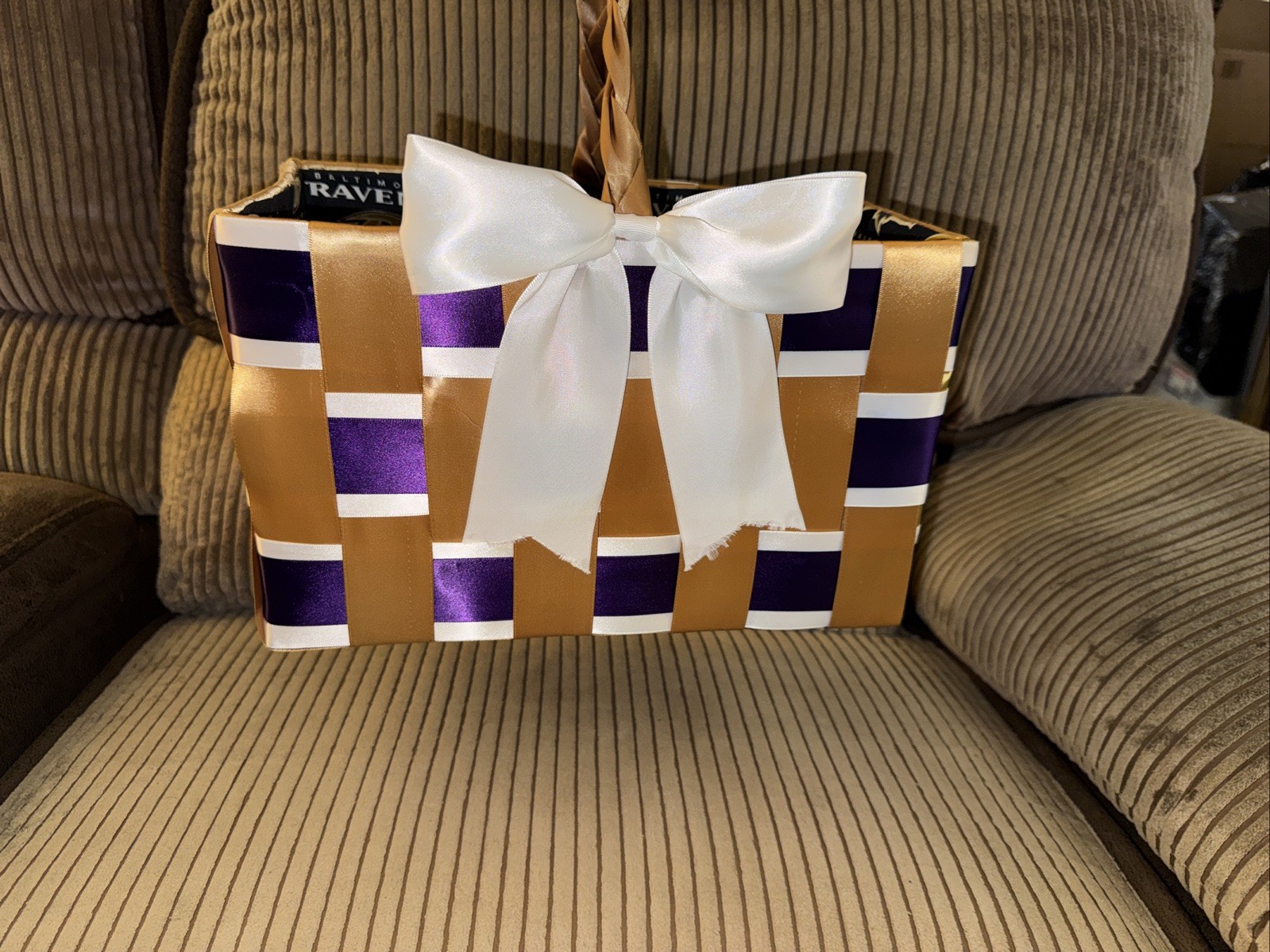 Handmade Baltimore Ravens Ribbon Basket