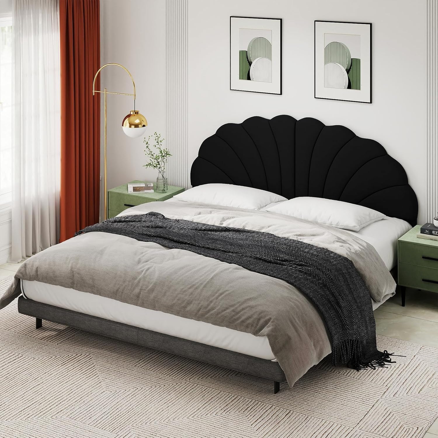 Velvet King Size Wall Mount Headboard for Adjustable Beds - Black