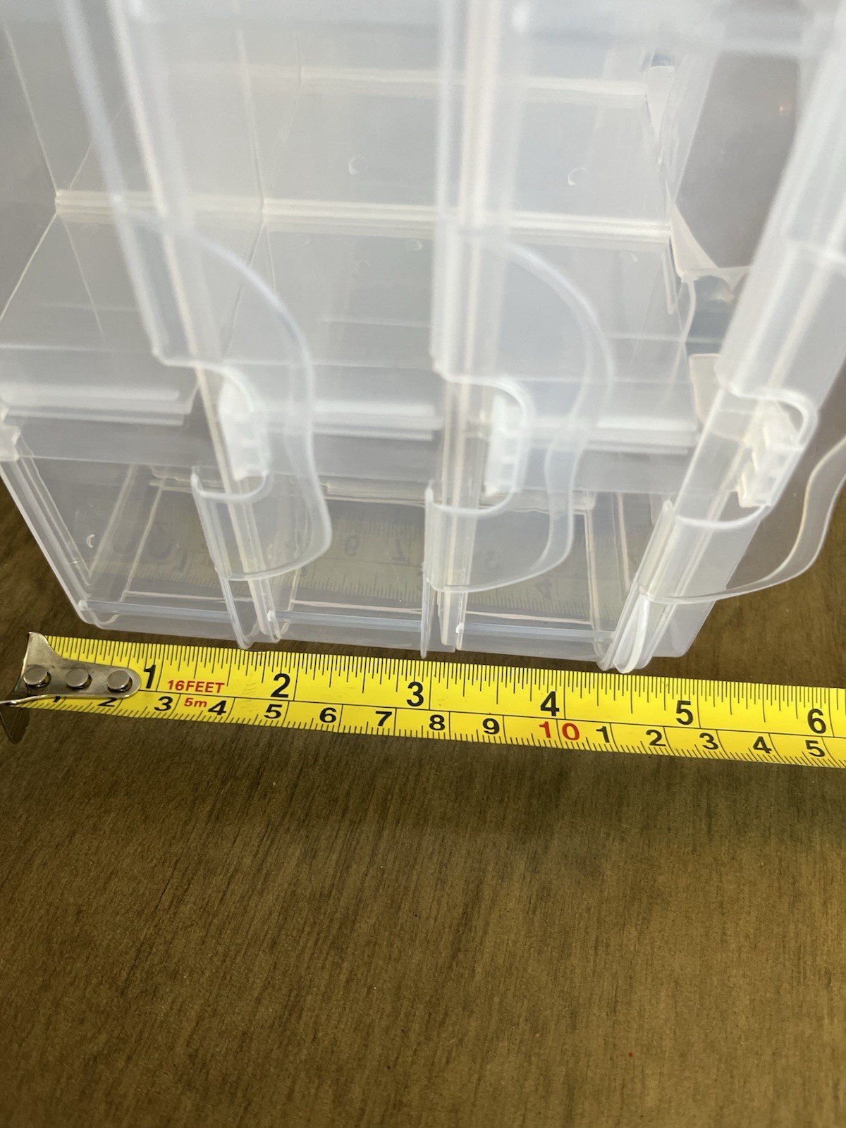Stackable Storage Container, Coear Plastic, 6 Compartments, Square, 8x8x6 in