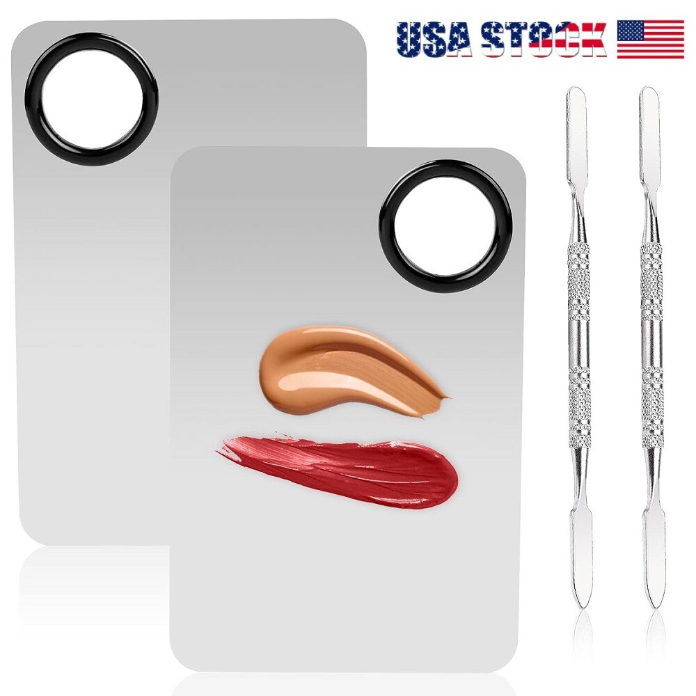 2× Makeup Palette Makeup Mixing Palette Stainless Steel Metal Foundation Palette