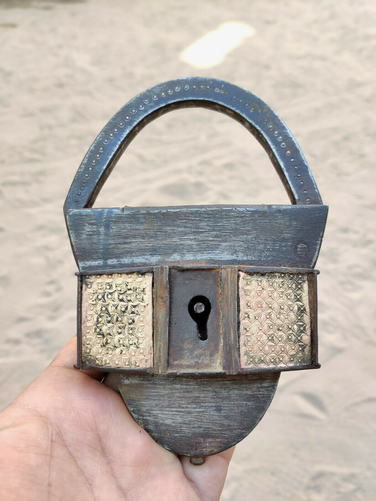 Vintage Handmade Iron Padlock Brass Work Original Key Unique Shape Padlock PD156