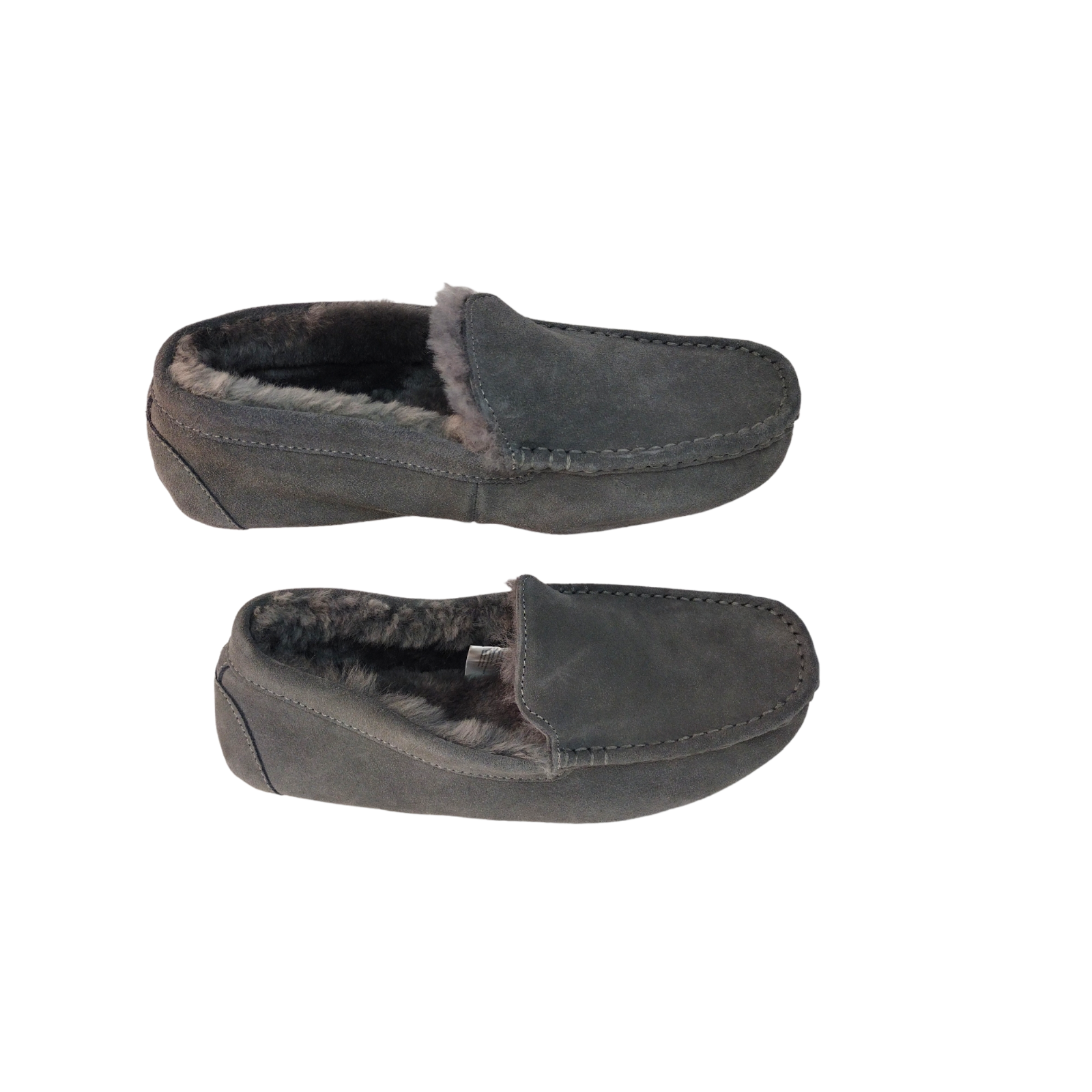 2 Pairs Men's dluxe by dearfoams Genuine Shearling Moccasin Slippers Size 9 Gray