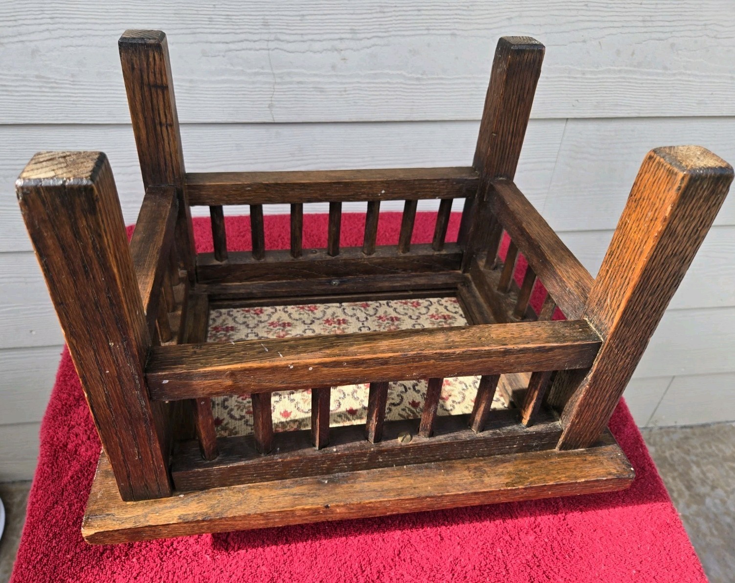 Vintage Solid Wood Foot Stool Bench Upholstered Seat Mission Style 15” Sturdy