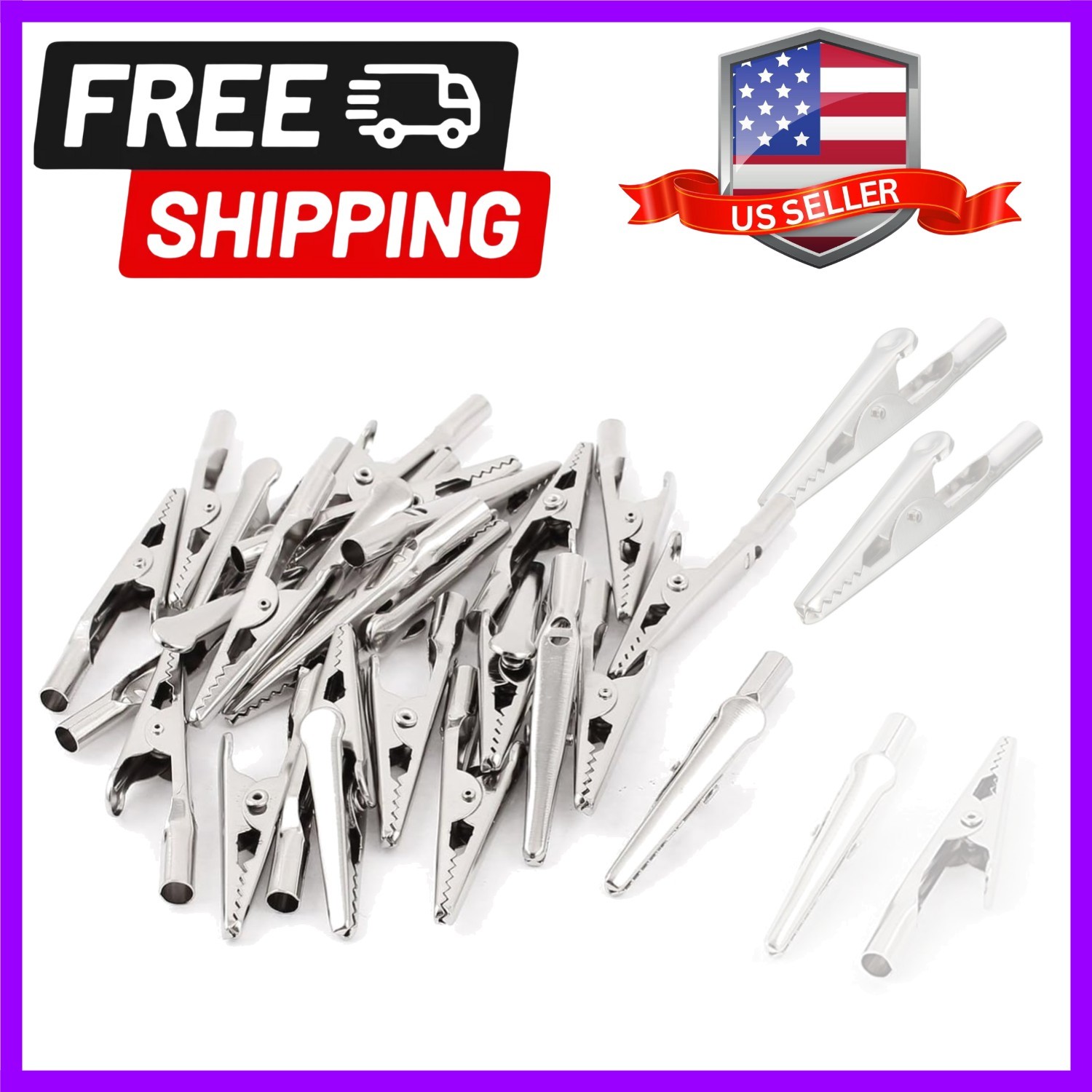 25 Count 2-inch Spring-Loaded Silver Alligator Clips for Electrical Projects