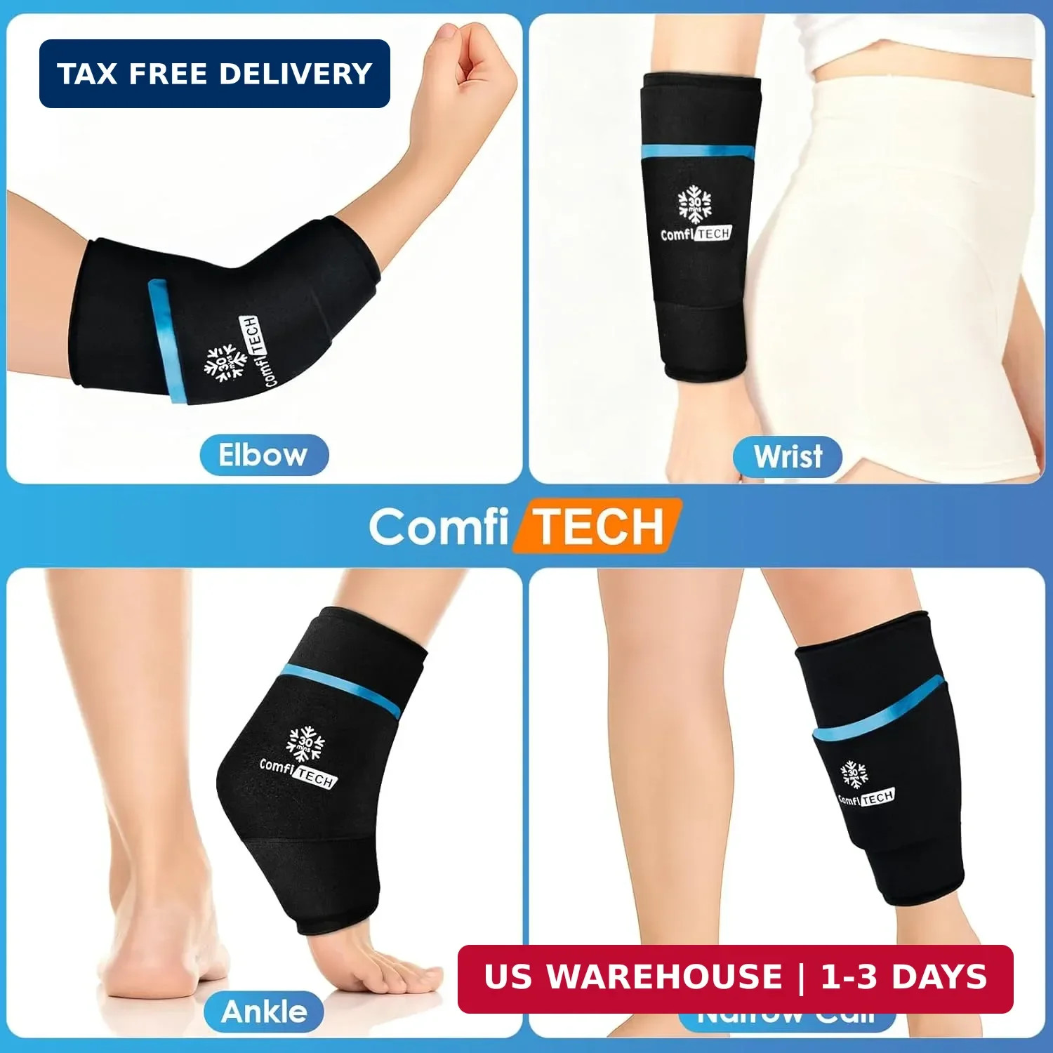 ComfiTECH Dual-Gel Elbow Ice Pack Wrap for 30-Minute Cooling & Injuries, Reusabl