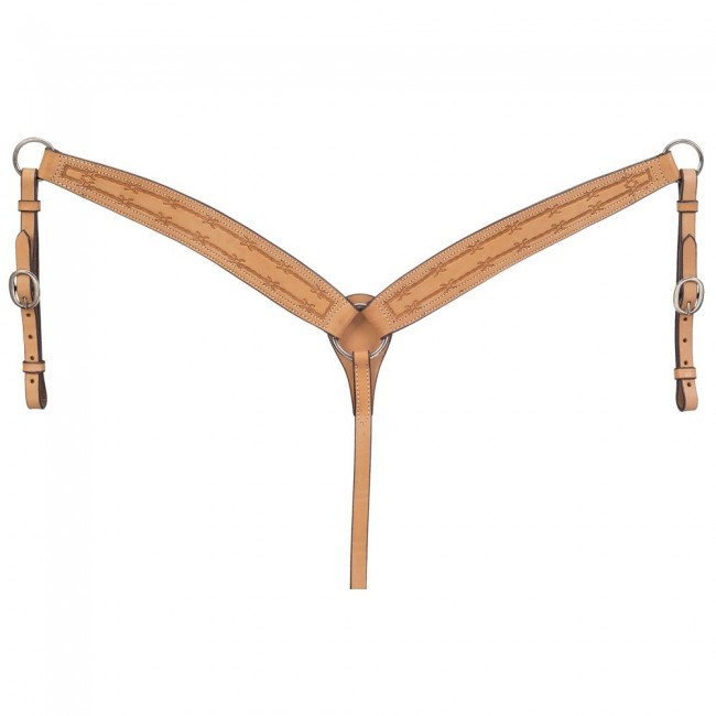Western Natural Leather Hand Basket Tooled 2.5" Wide Breast Collar